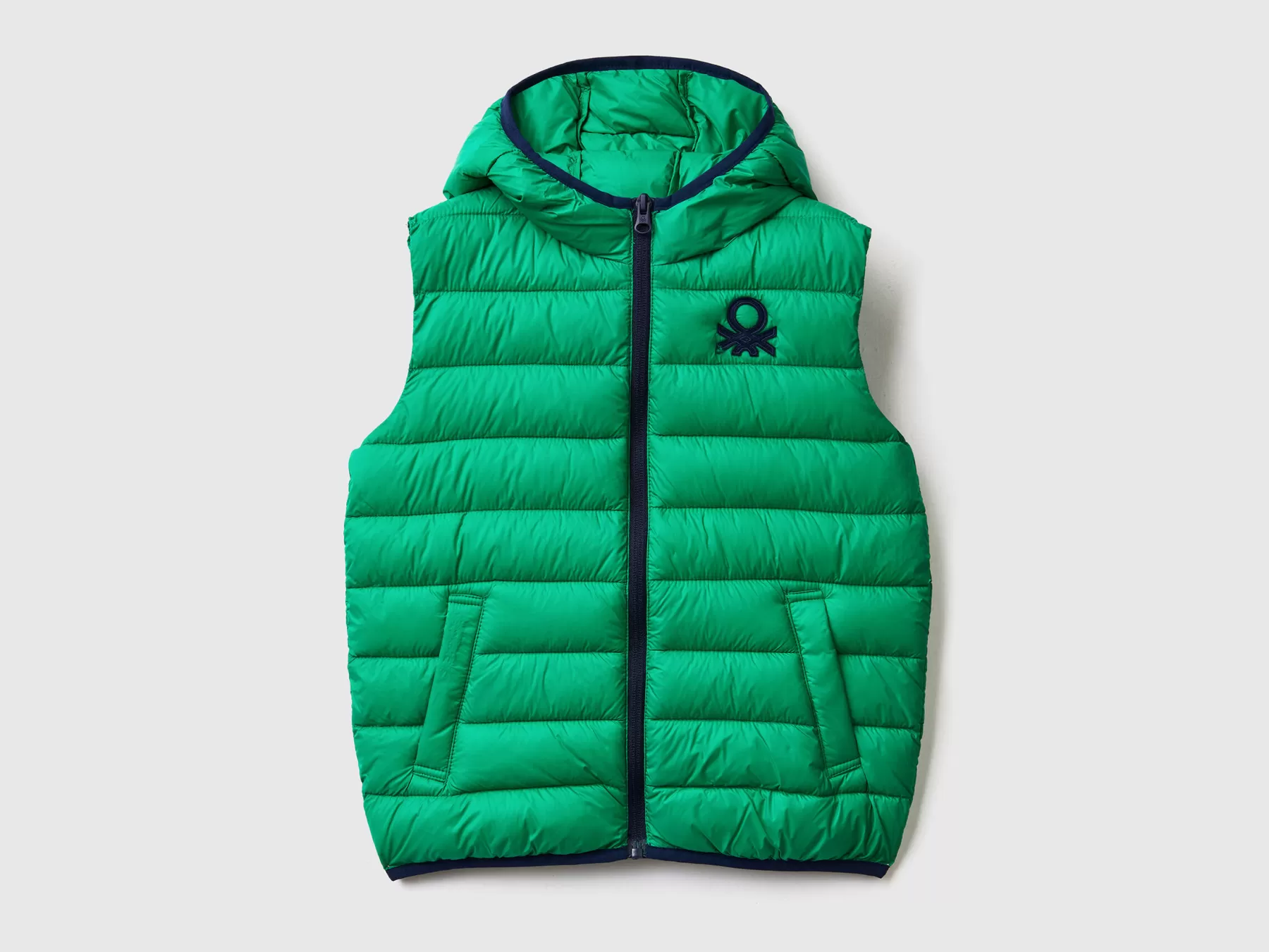 Benetton Gilet Imbottito Con Cappuccio Verde New