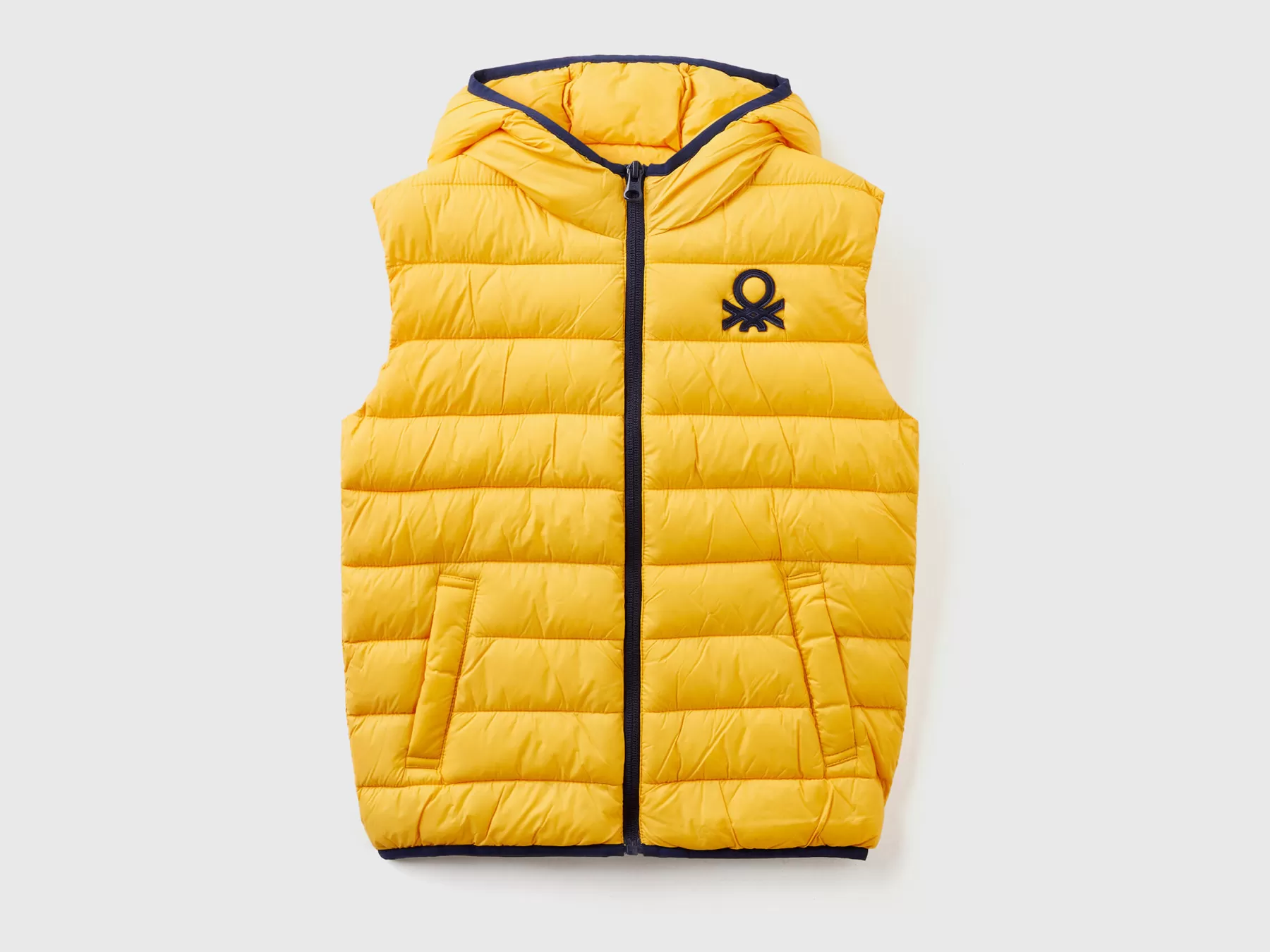 Benetton Gilet Imbottito Con Cappuccio Giallo Discount