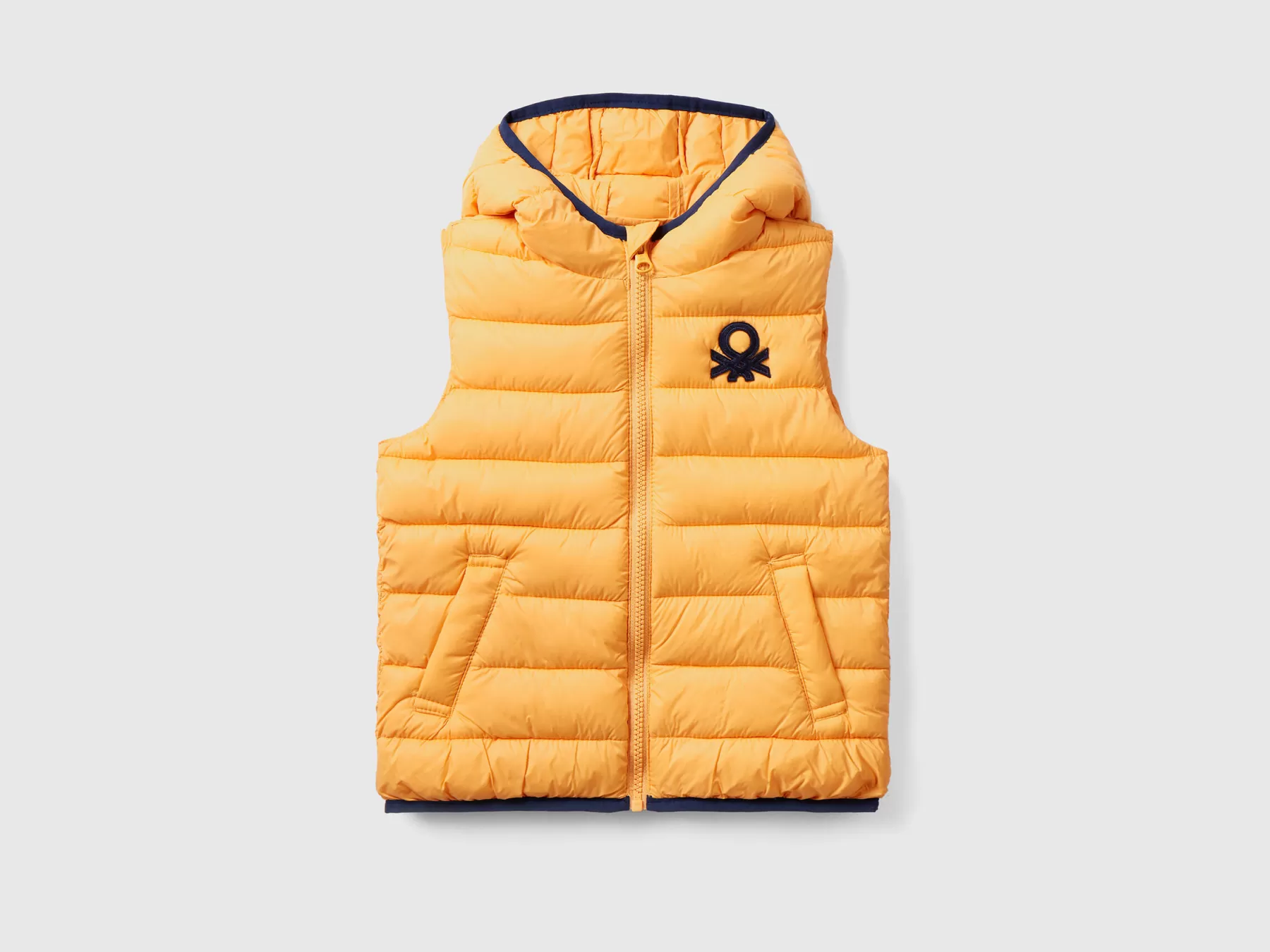 Benetton Gilet Imbottito Con Cappuccio Giallo Sale