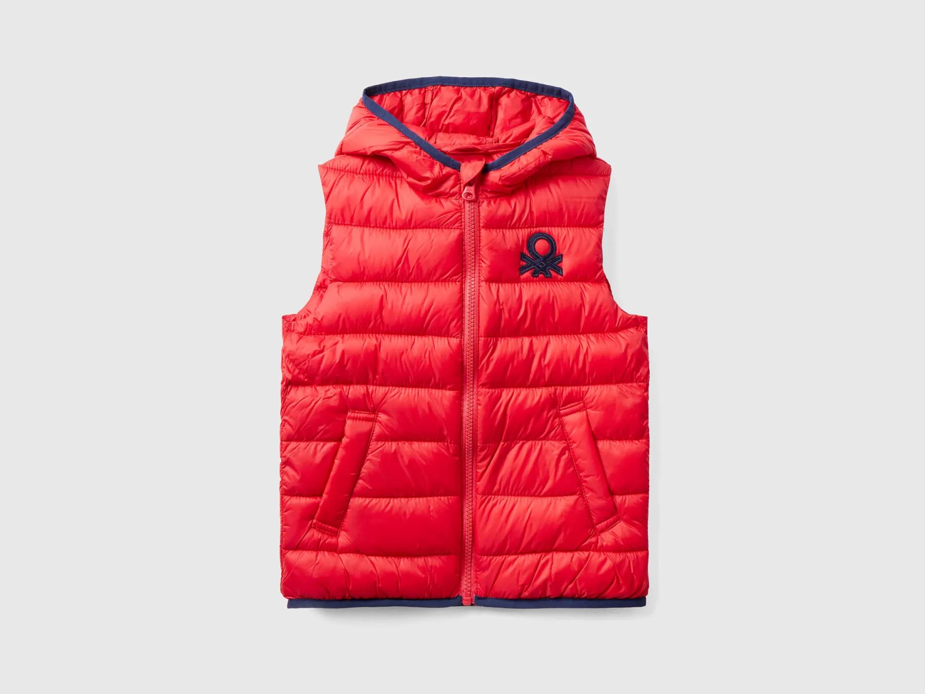 Benetton Gilet Imbottito Con Cappuccio Rosso Flash Sale