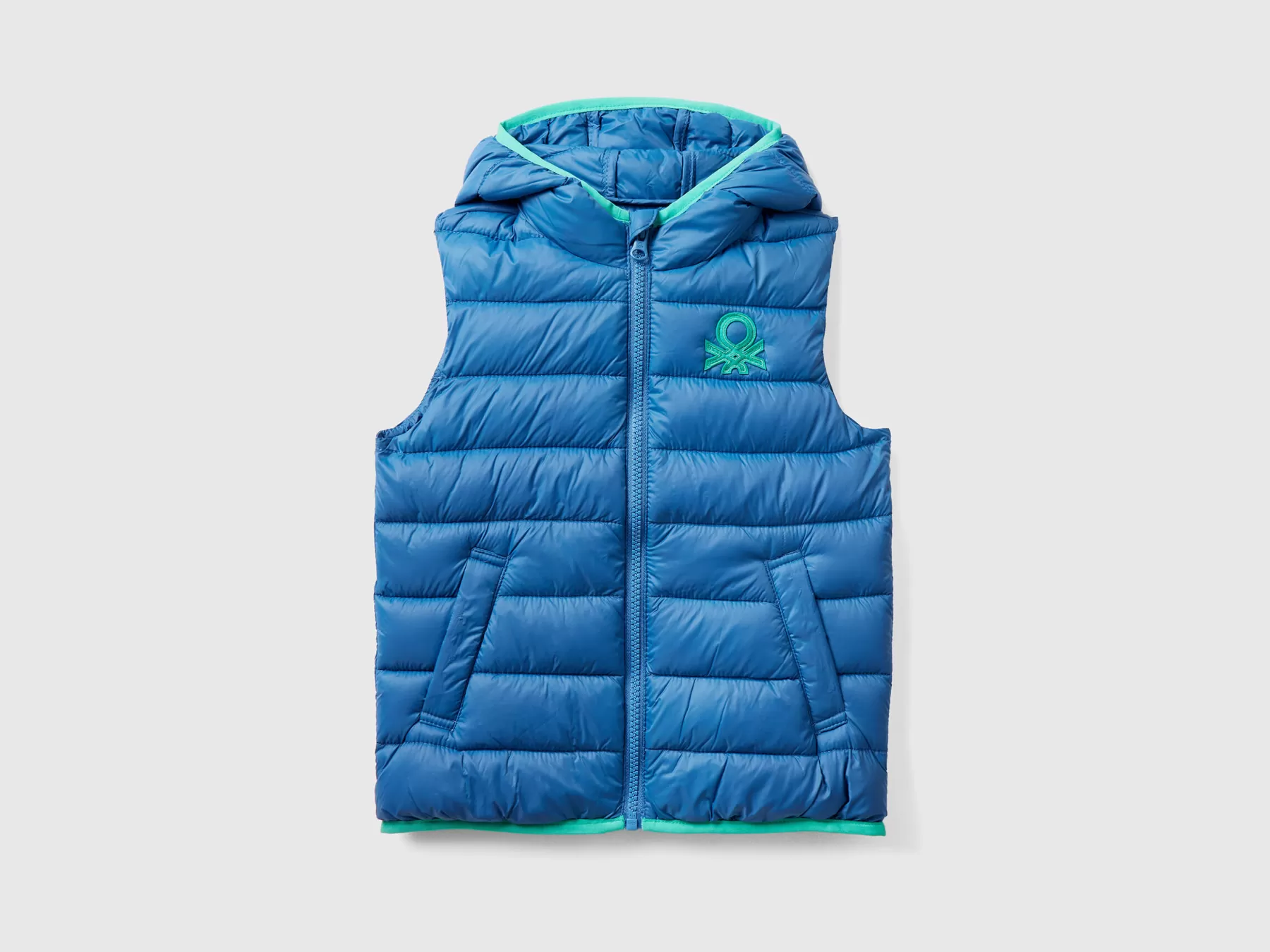 Benetton Gilet Imbottito Con Cappuccio Bluette Cheap