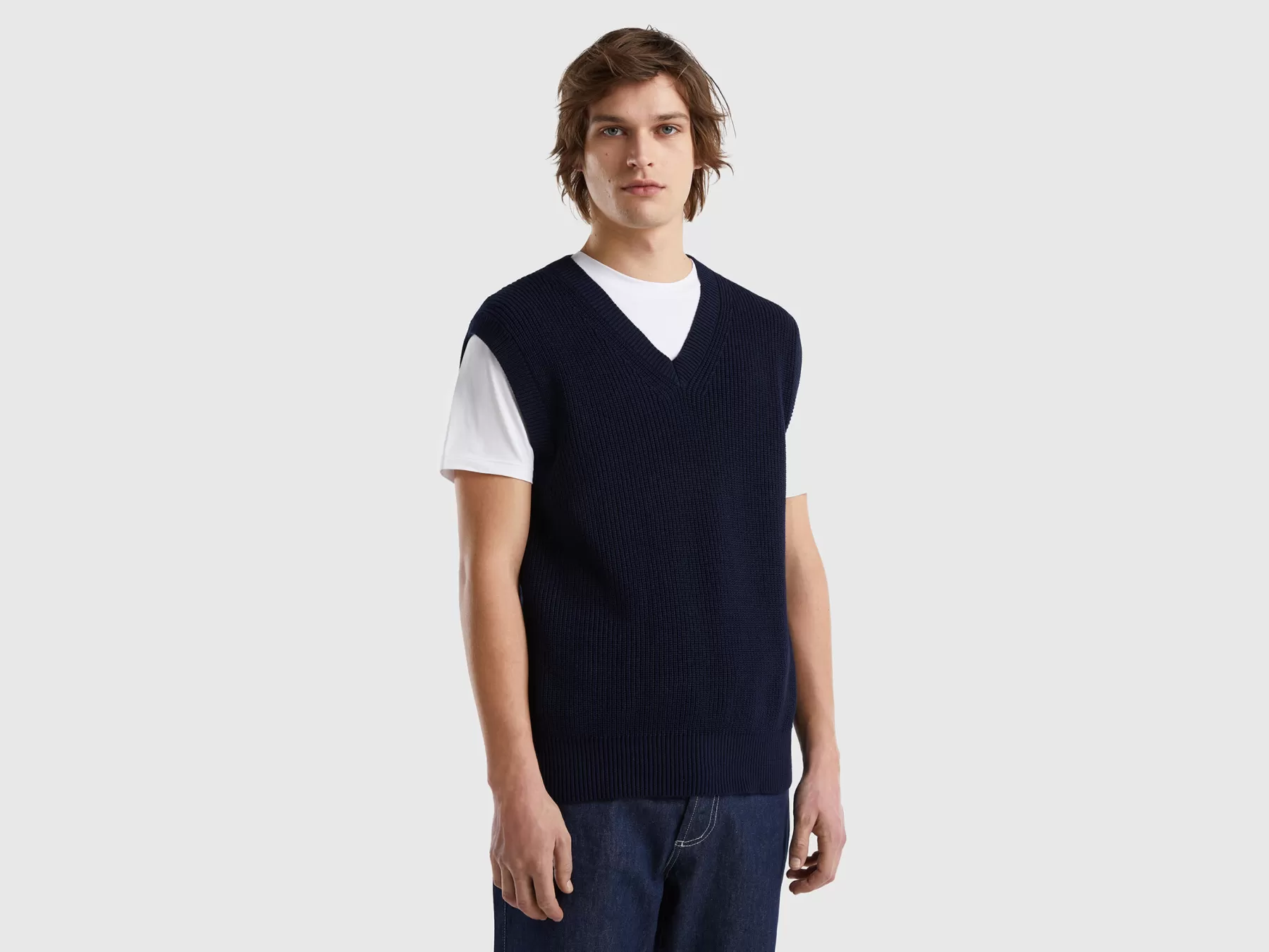 Benetton Gilet In Puro Cotone Blu Scuro Flash Sale