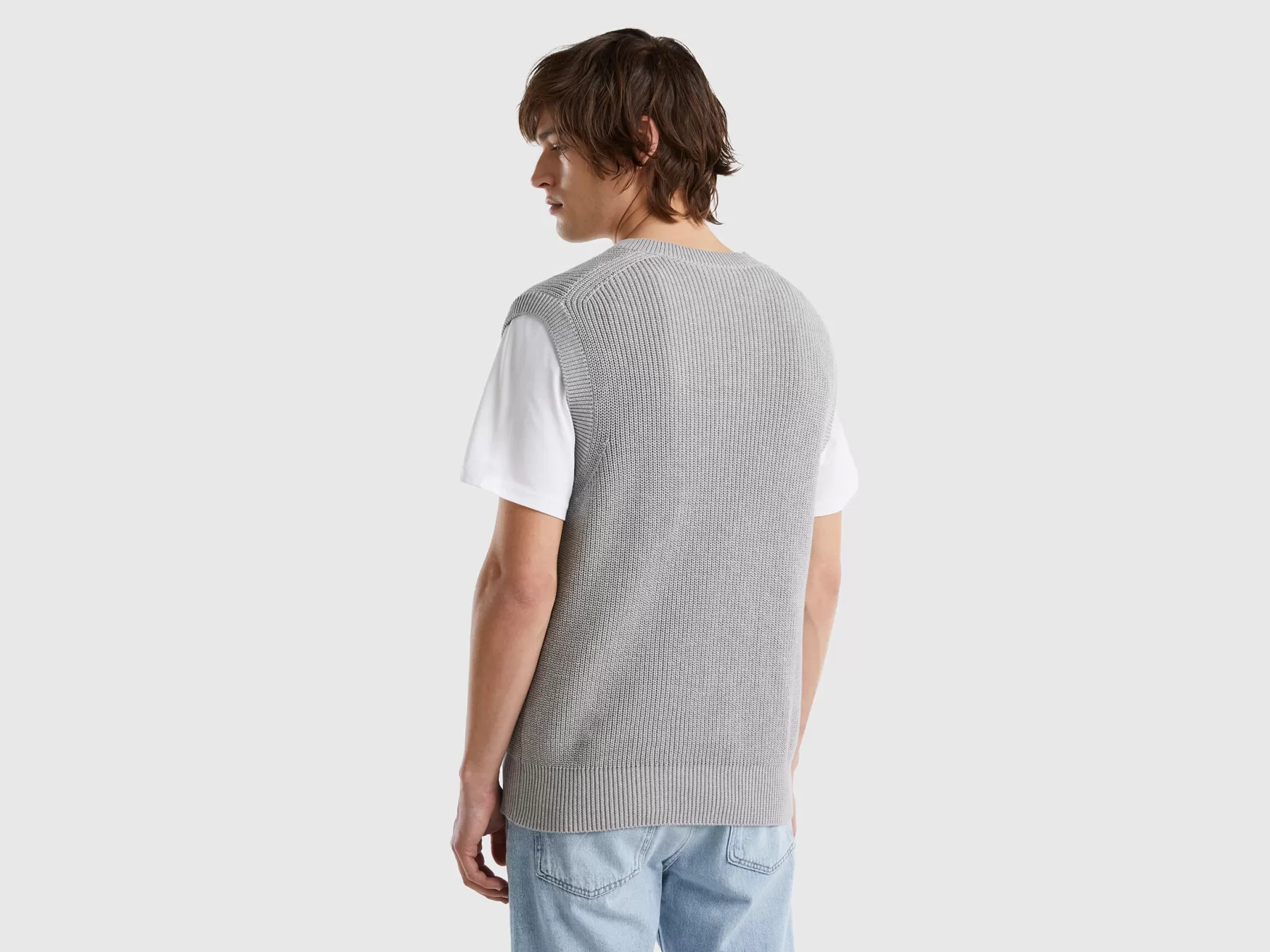 Benetton Gilet In Puro Cotone Grigio Chiaro Fashion