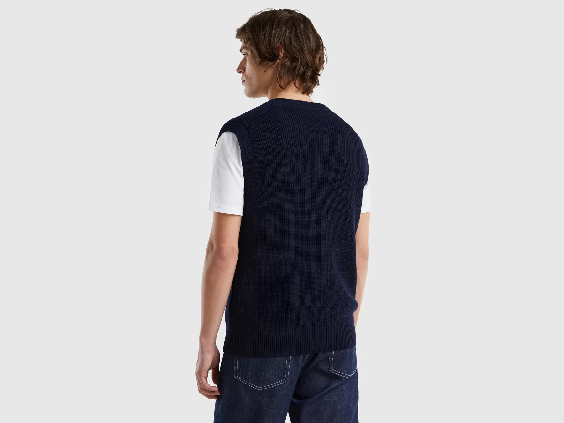 Benetton Gilet In Puro Cotone Blu Scuro Flash Sale