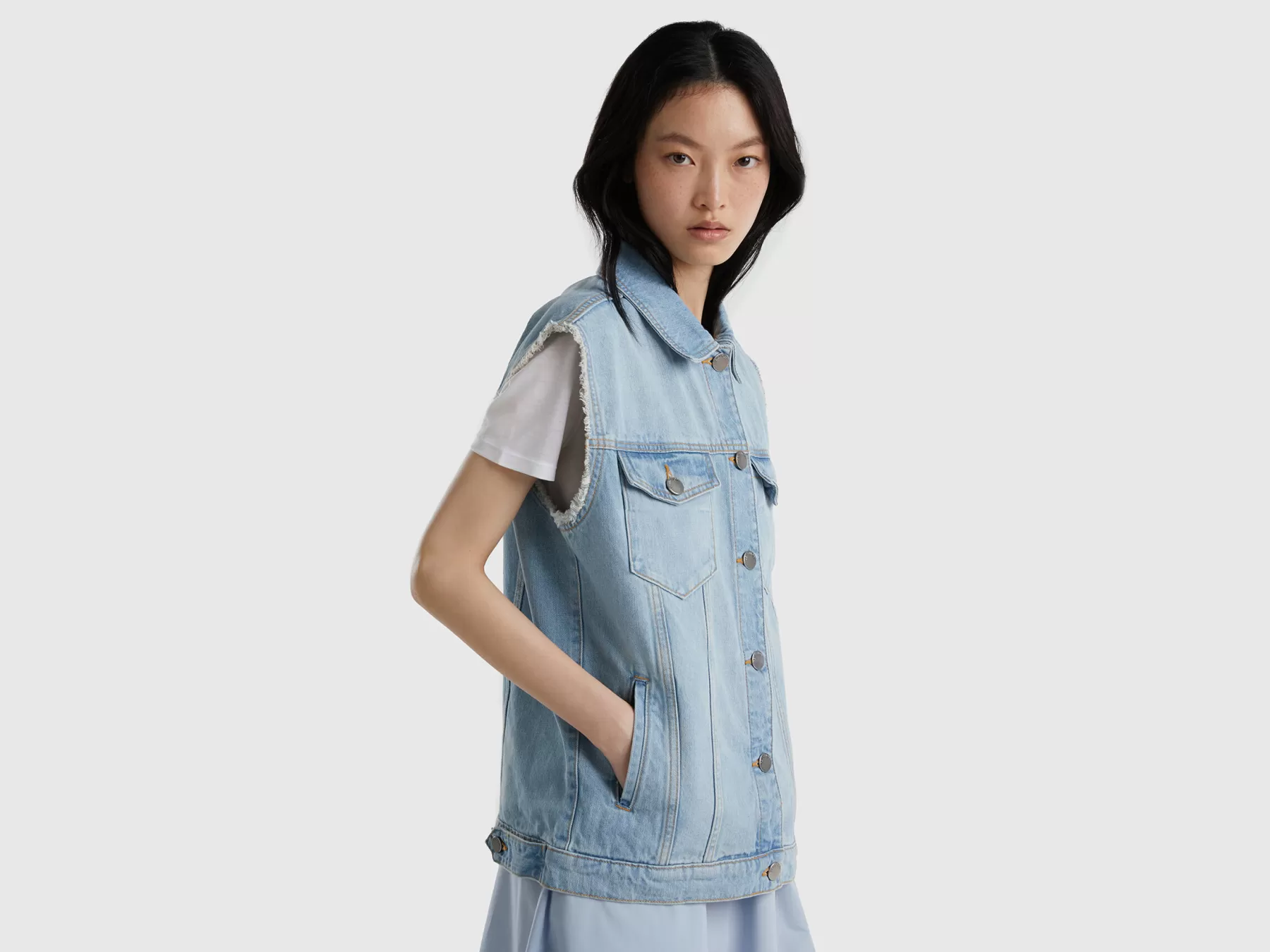 Benetton Gilet Oversize Di Jeans Azzurro Outlet