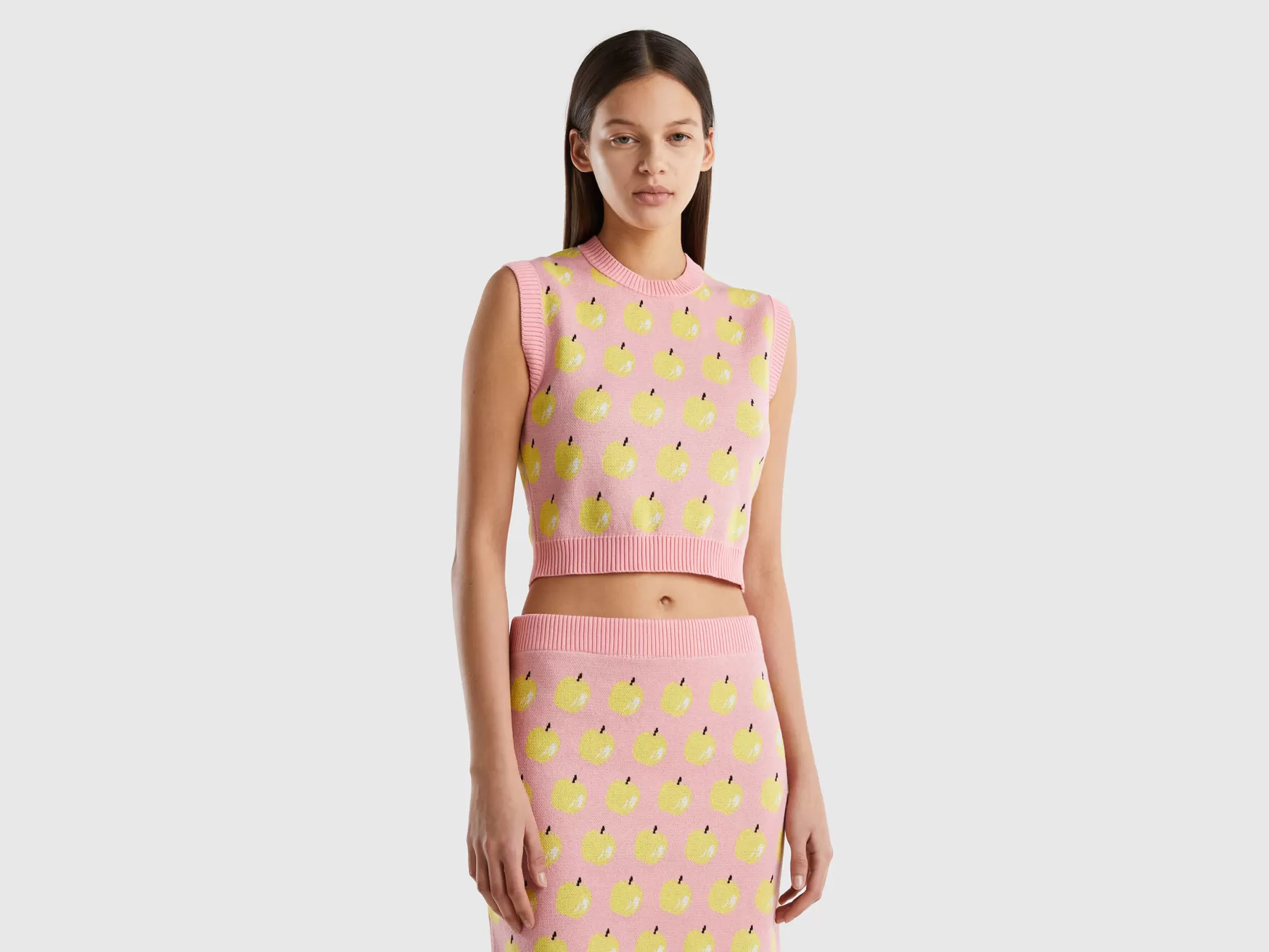 Benetton Giletcon Pattern Mele Rosa Fashion