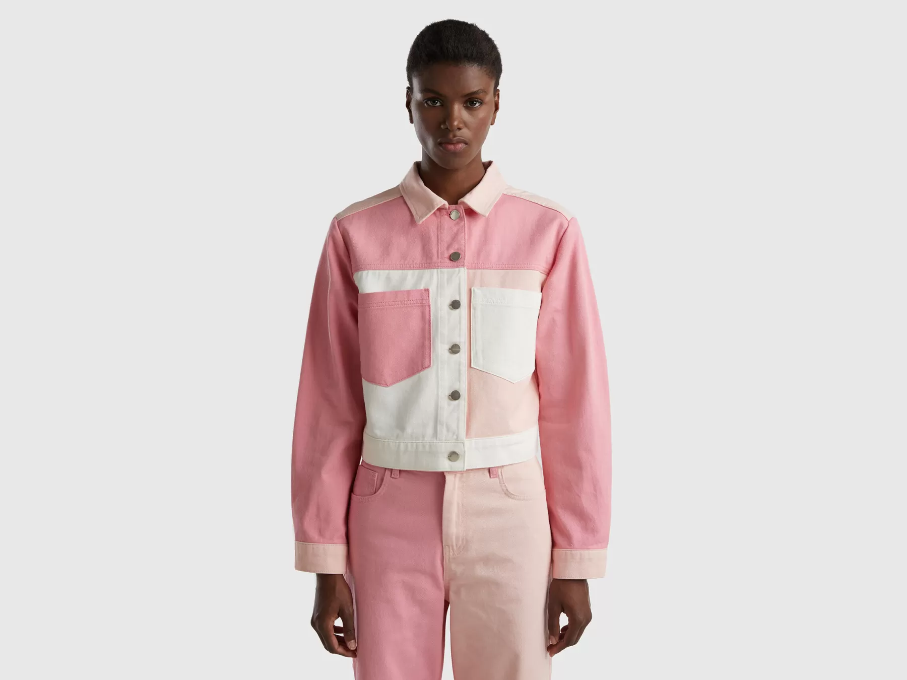 Benetton Giubbino Corto Color Block Rosa Best Sale
