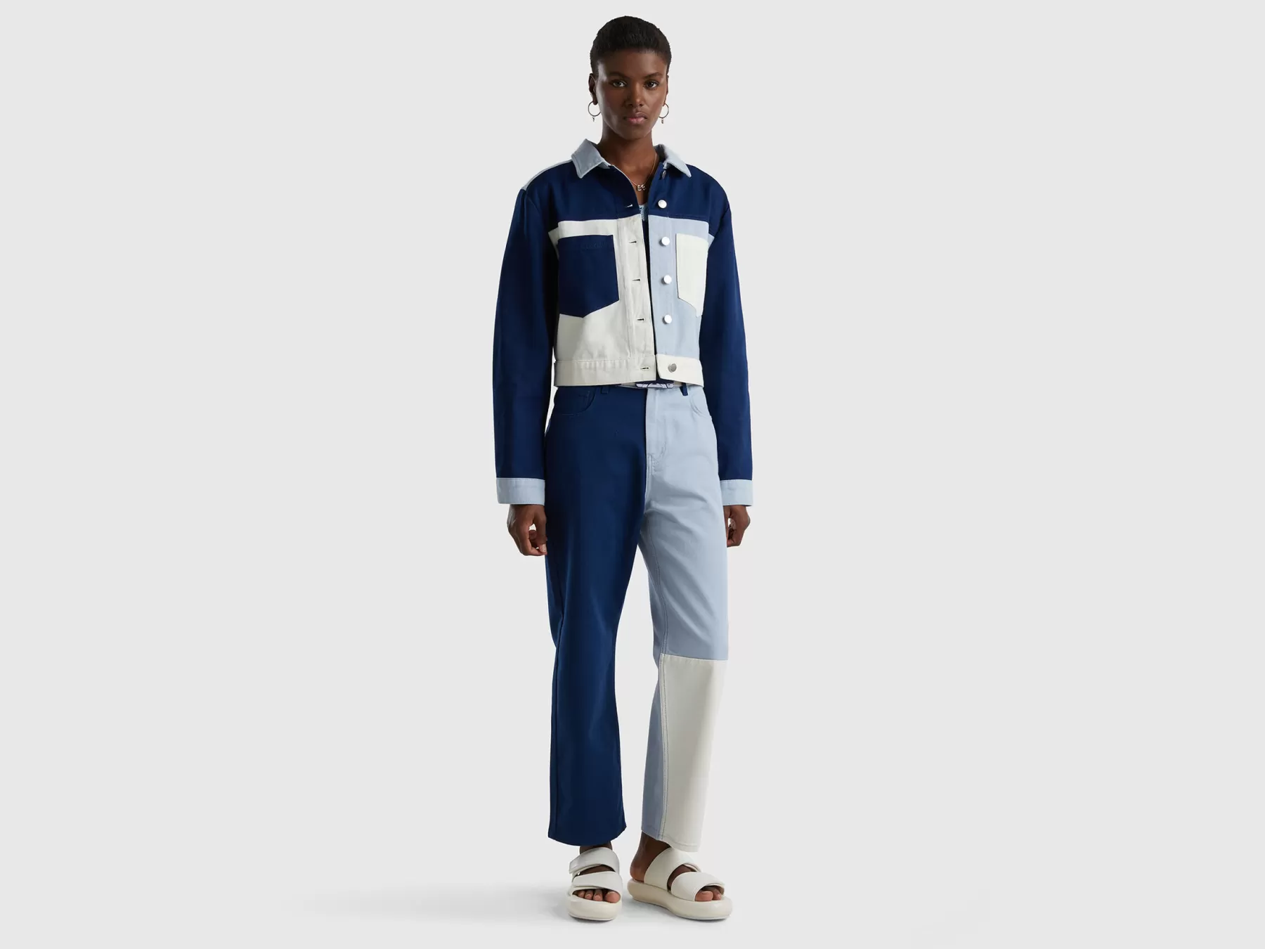 Benetton Giubbino Corto Color Block Blu Clearance