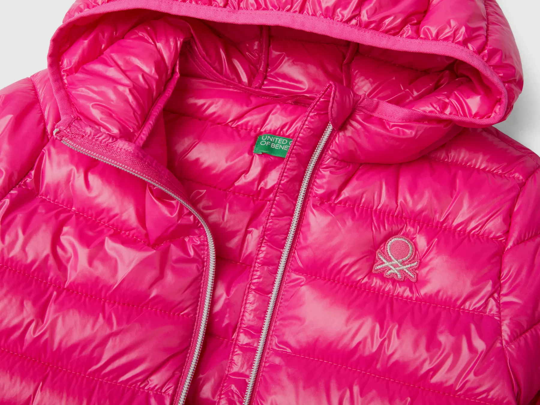 Benetton Giubbino Imbottito Con Cappuccio Fucsia Clearance