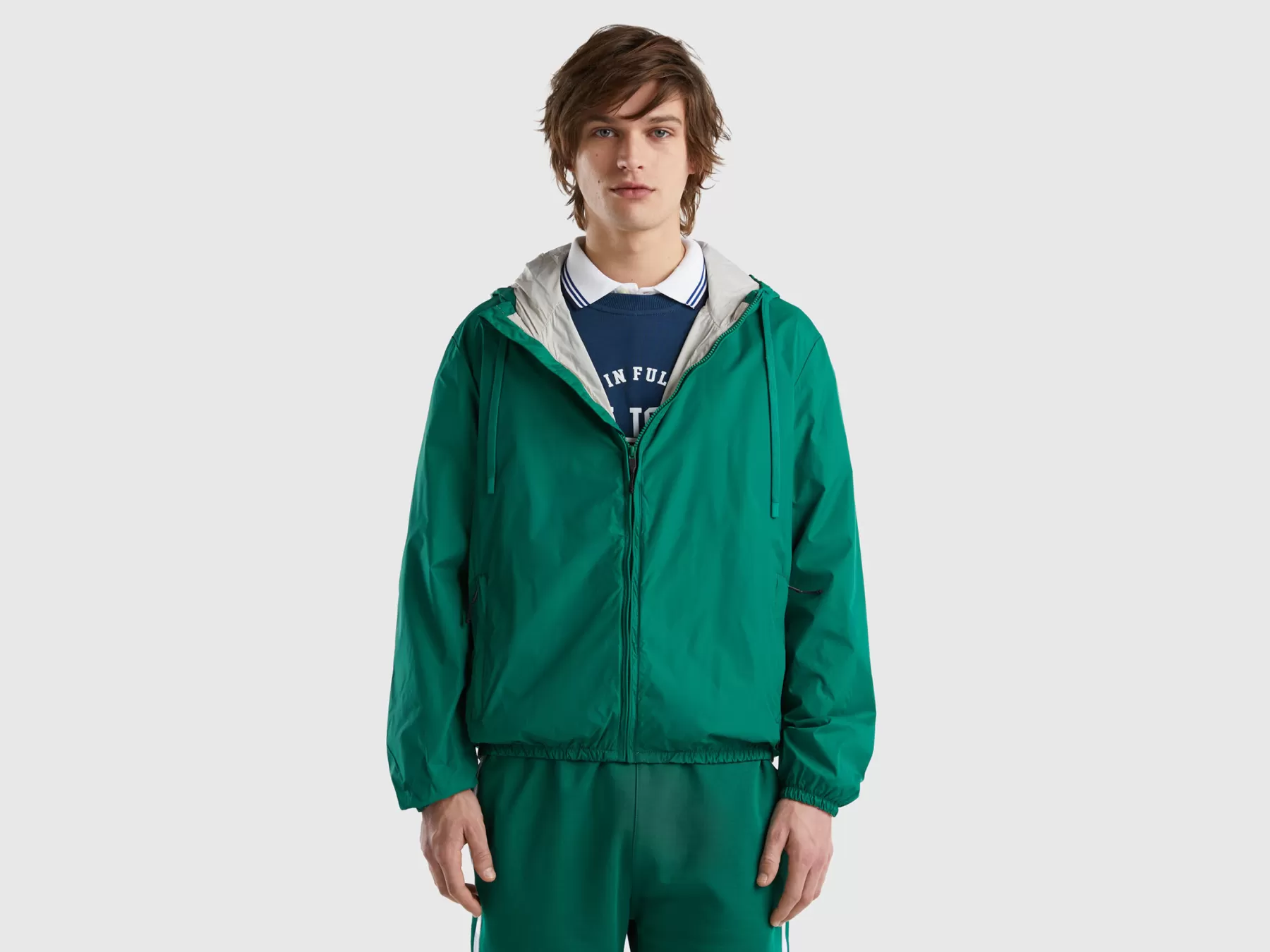 Benetton Giubbino In Nylon Riciclato Verde Scuro Clearance