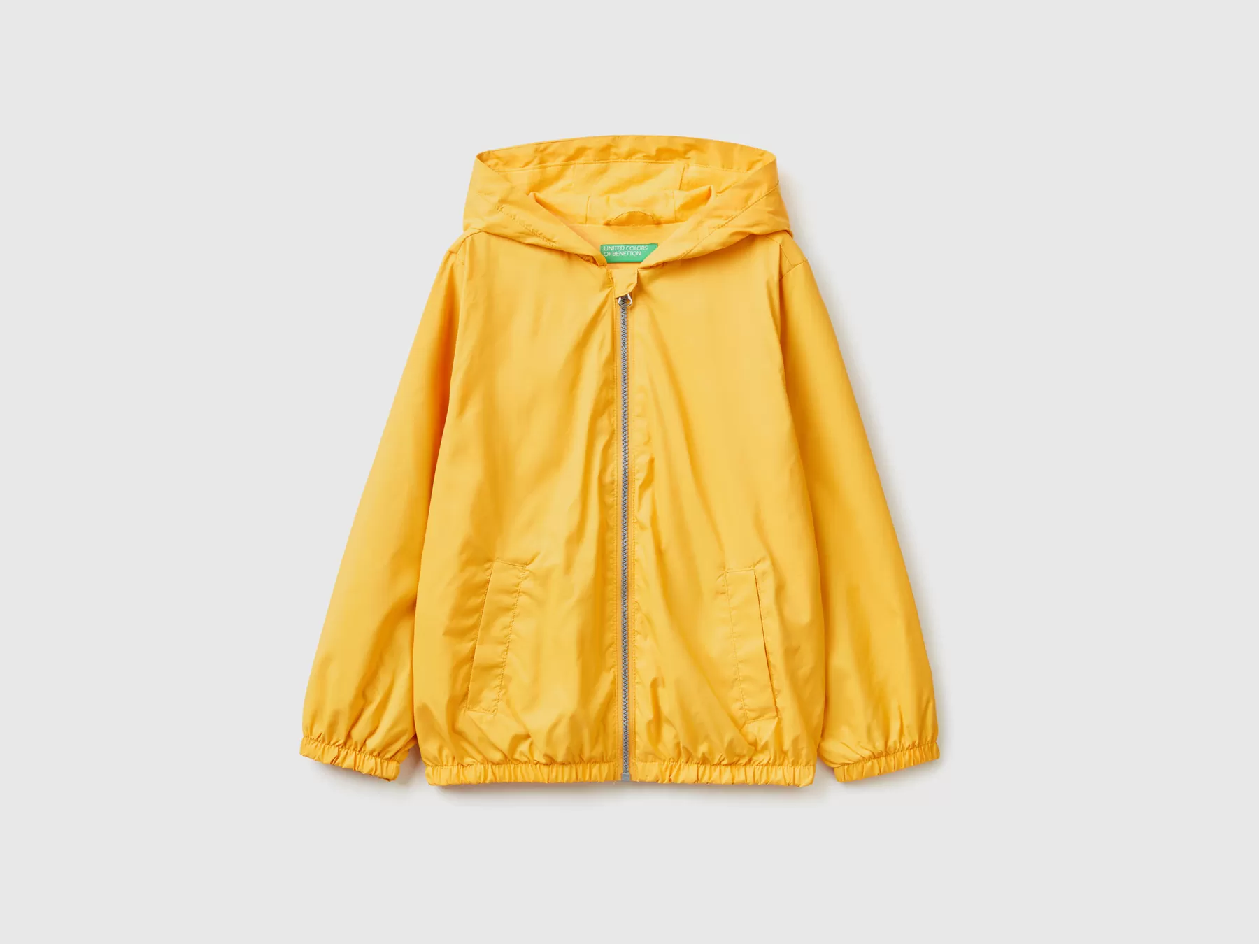 Benetton Giubbino Leggero Con Cappuccio Giallo New