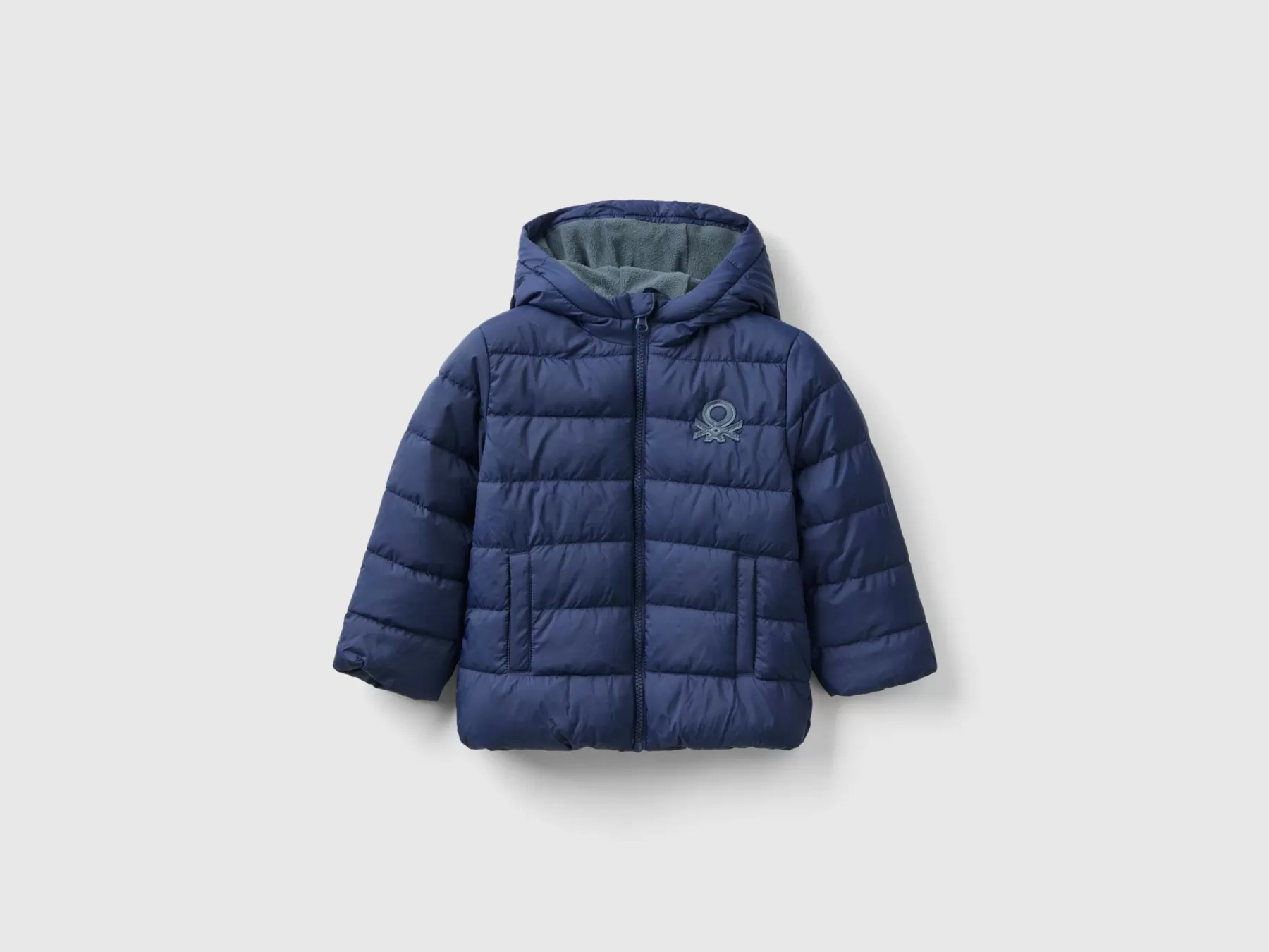 Benetton Giubbotto Imbottito Con Cappuccio E Logo Blu Scuro Best