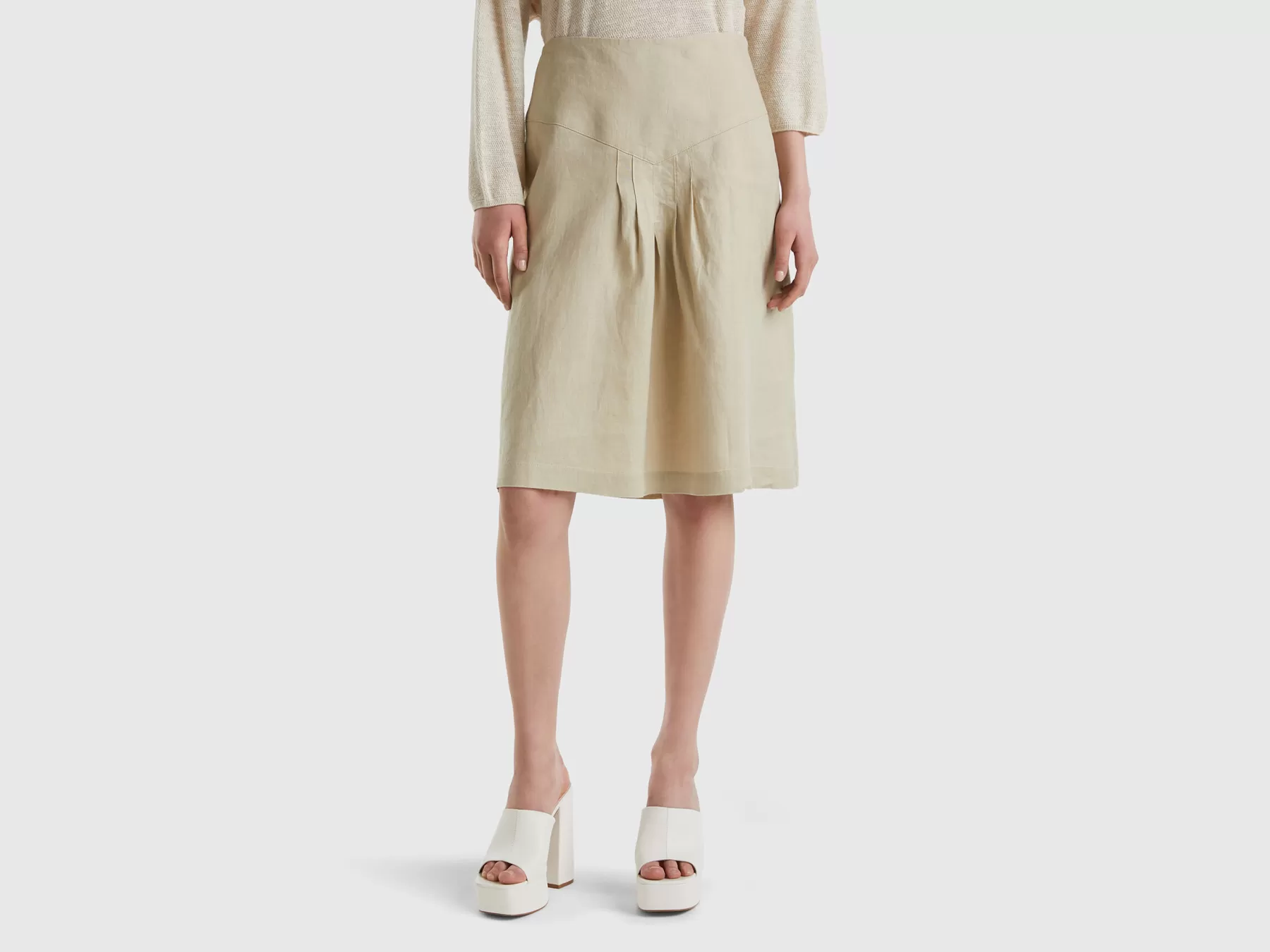 Benetton Gonna In Puro Lino Beige Online