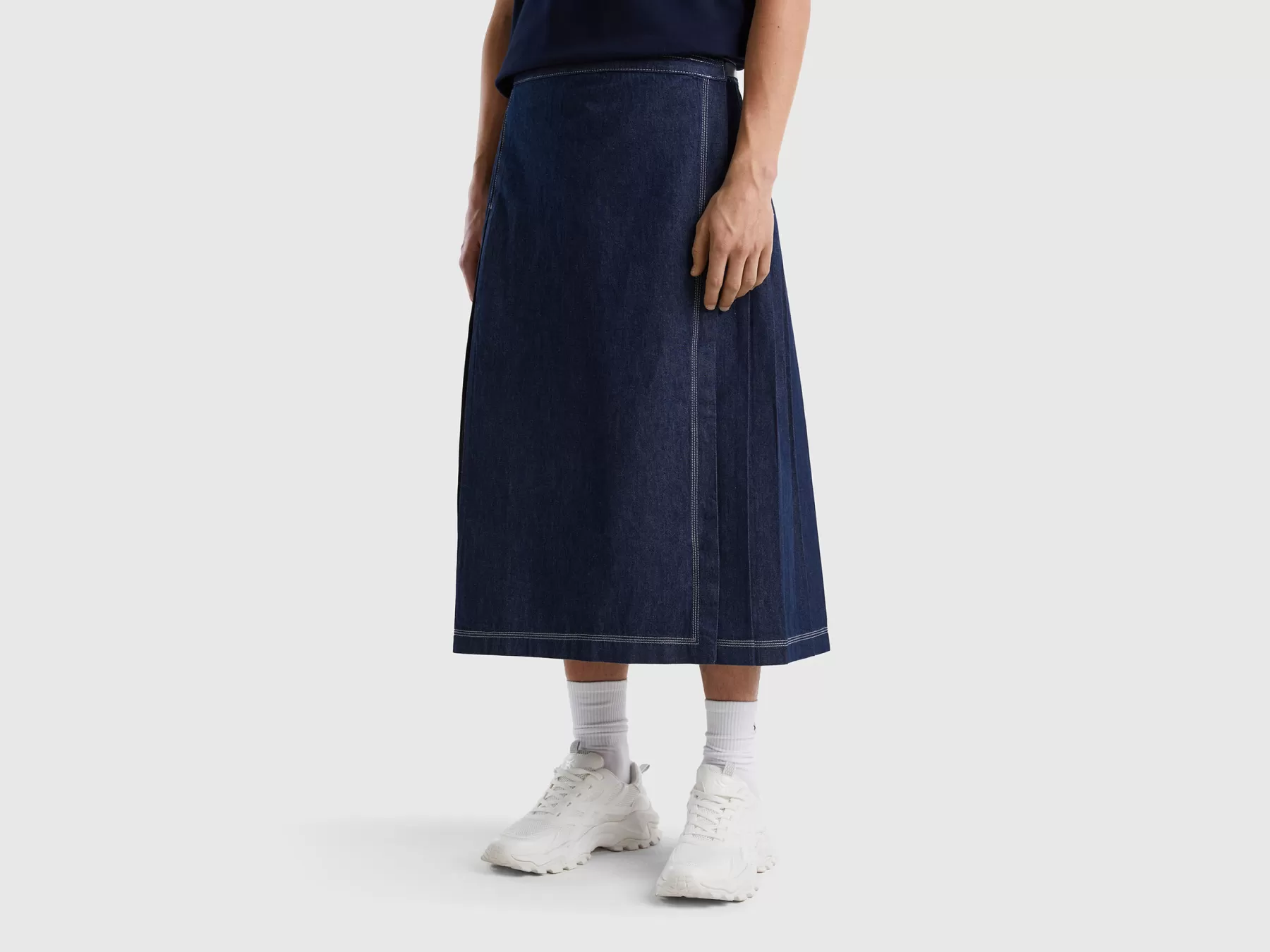 Benetton Gonna Midi A Portafoglio Blu Scuro Cheap