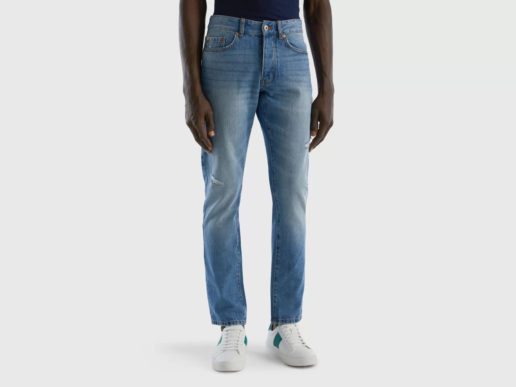 Benetton Jeans 100% Cotone Con Rotture Celeste Shop