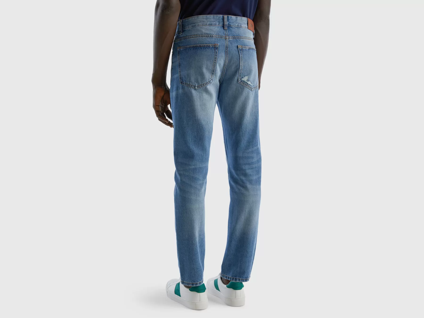 Benetton Jeans 100% Cotone Con Rotture Celeste Shop