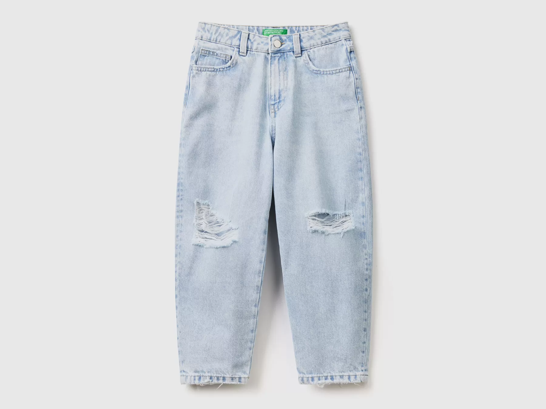 Benetton Jeans Baggy Fit Con Rotture Azzurro Fashion