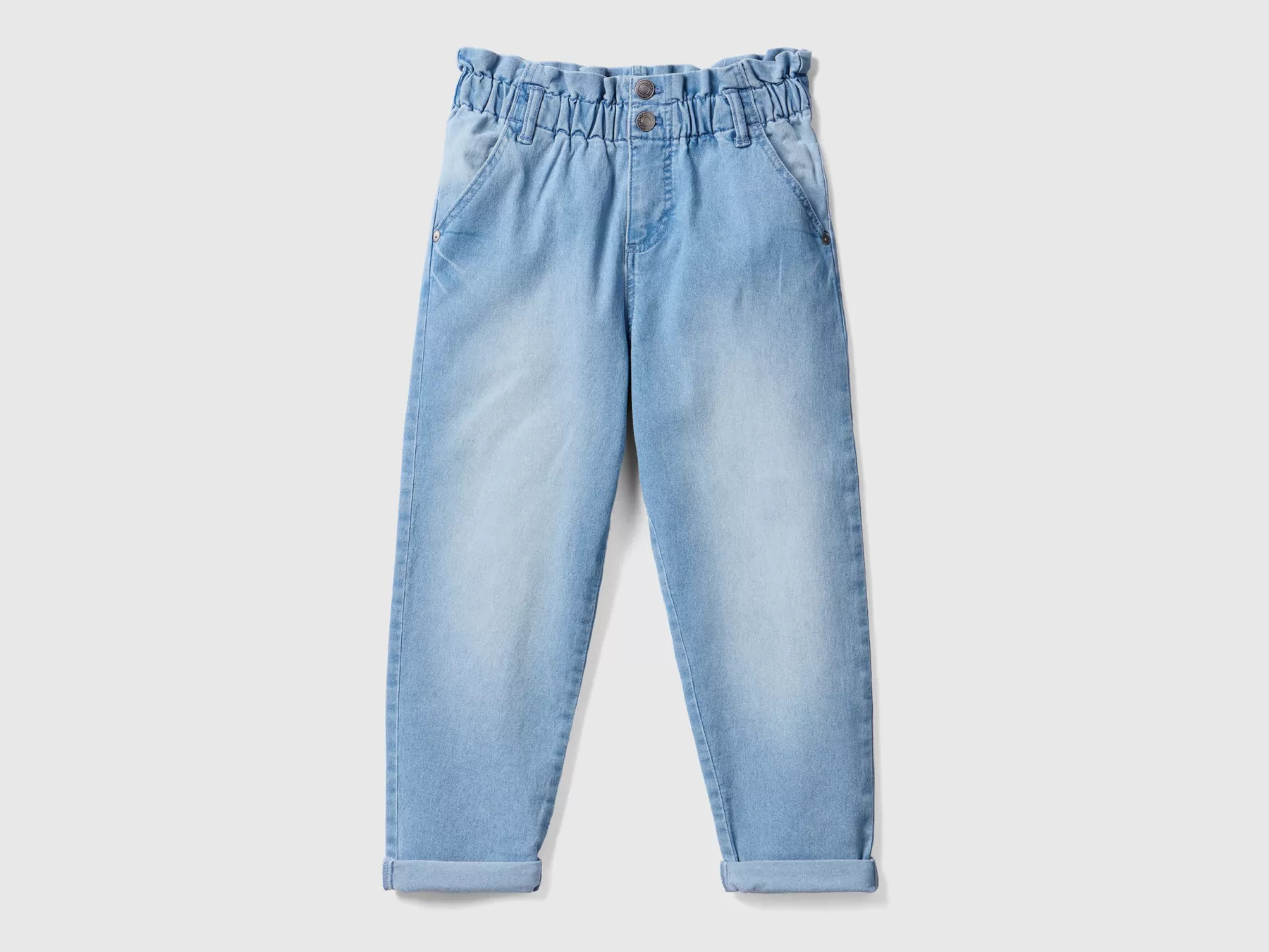 Benetton Jeans Baggy Fit Con Vita Arricciata Azzurro Cheap