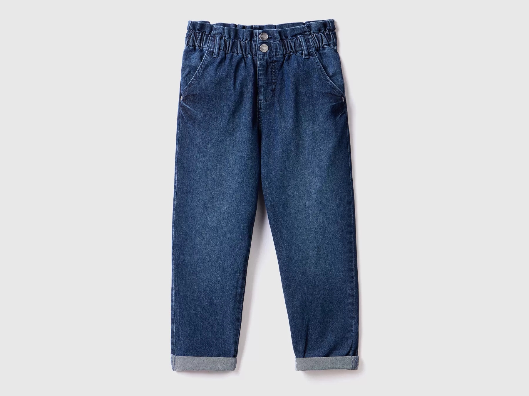 Benetton Jeans Baggy Fit Con Vita Arricciata Blu Outlet