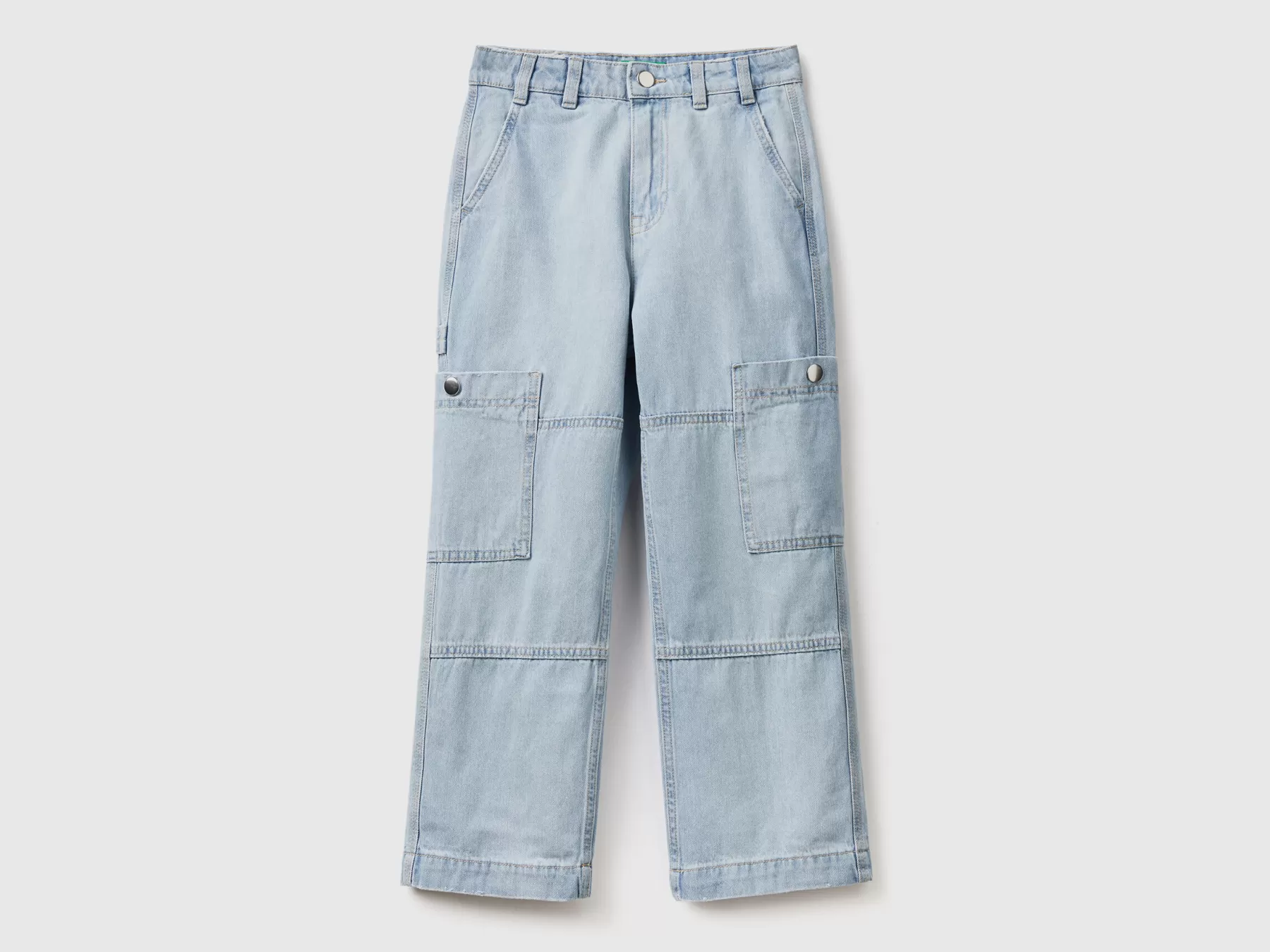 Benetton Jeans Cargo Loose Fit Azzurro Clearance