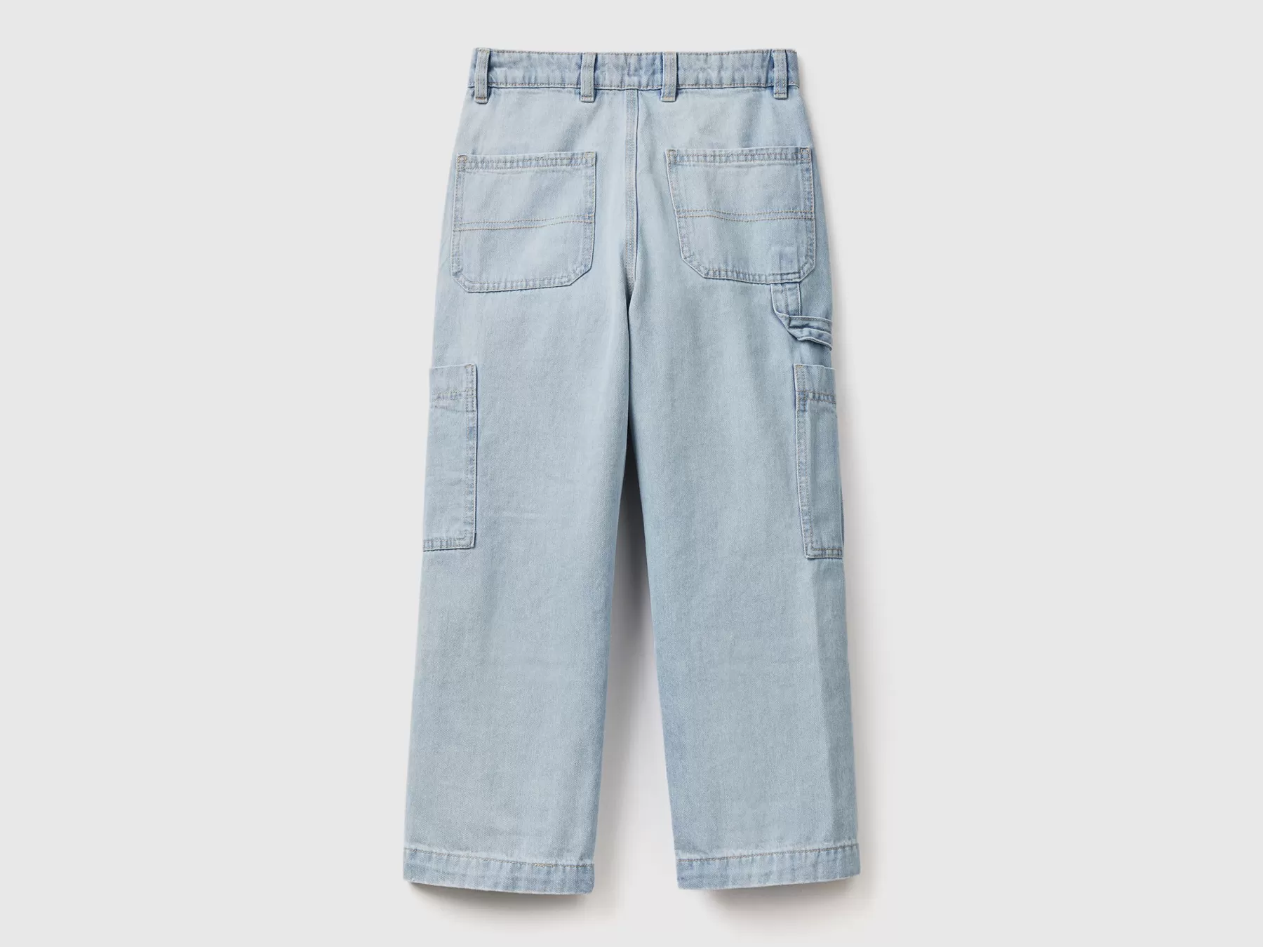 Benetton Jeans Cargo Loose Fit Azzurro Clearance