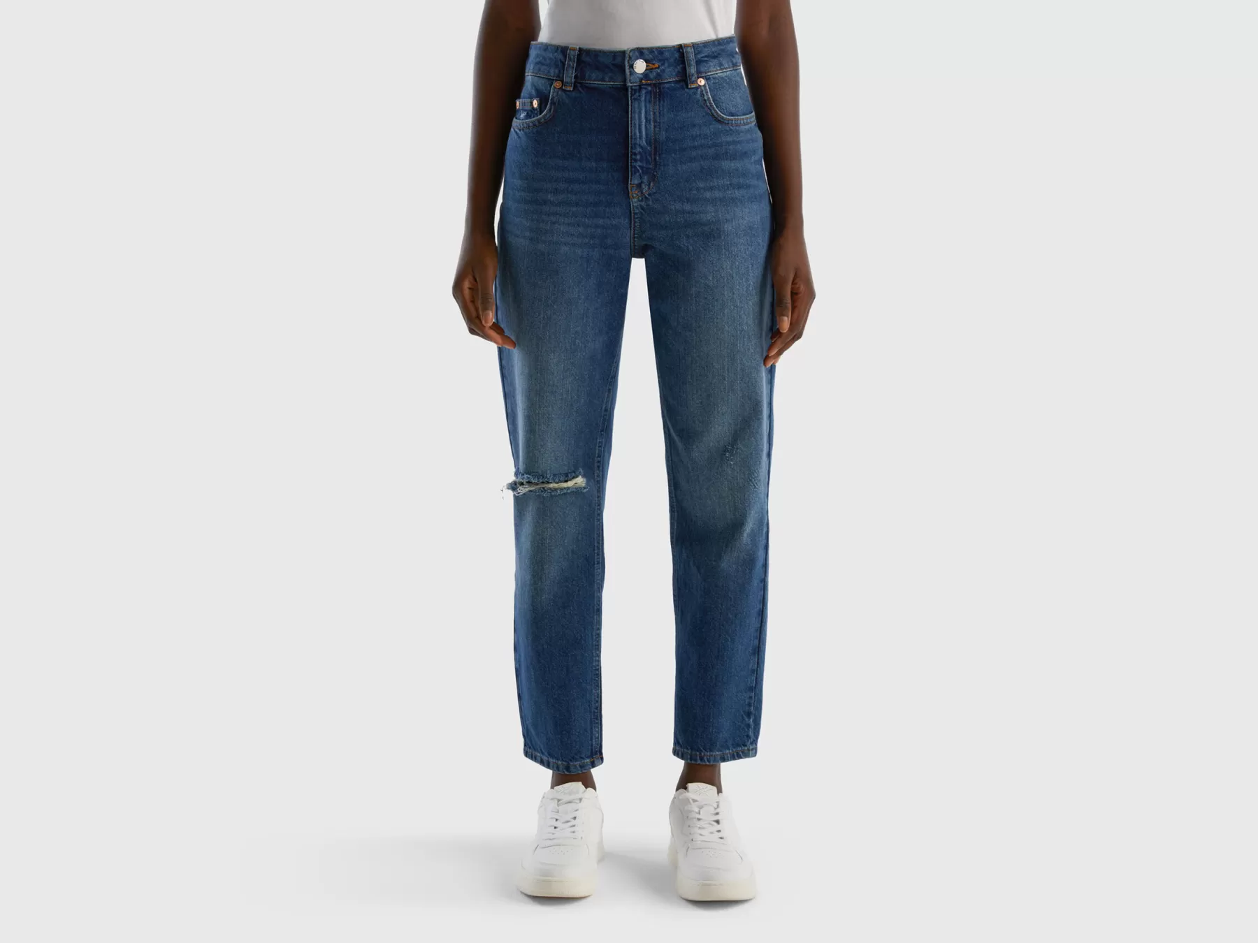 Benetton Jeans Cropped A Vita Alta Blu Scuro Cheap