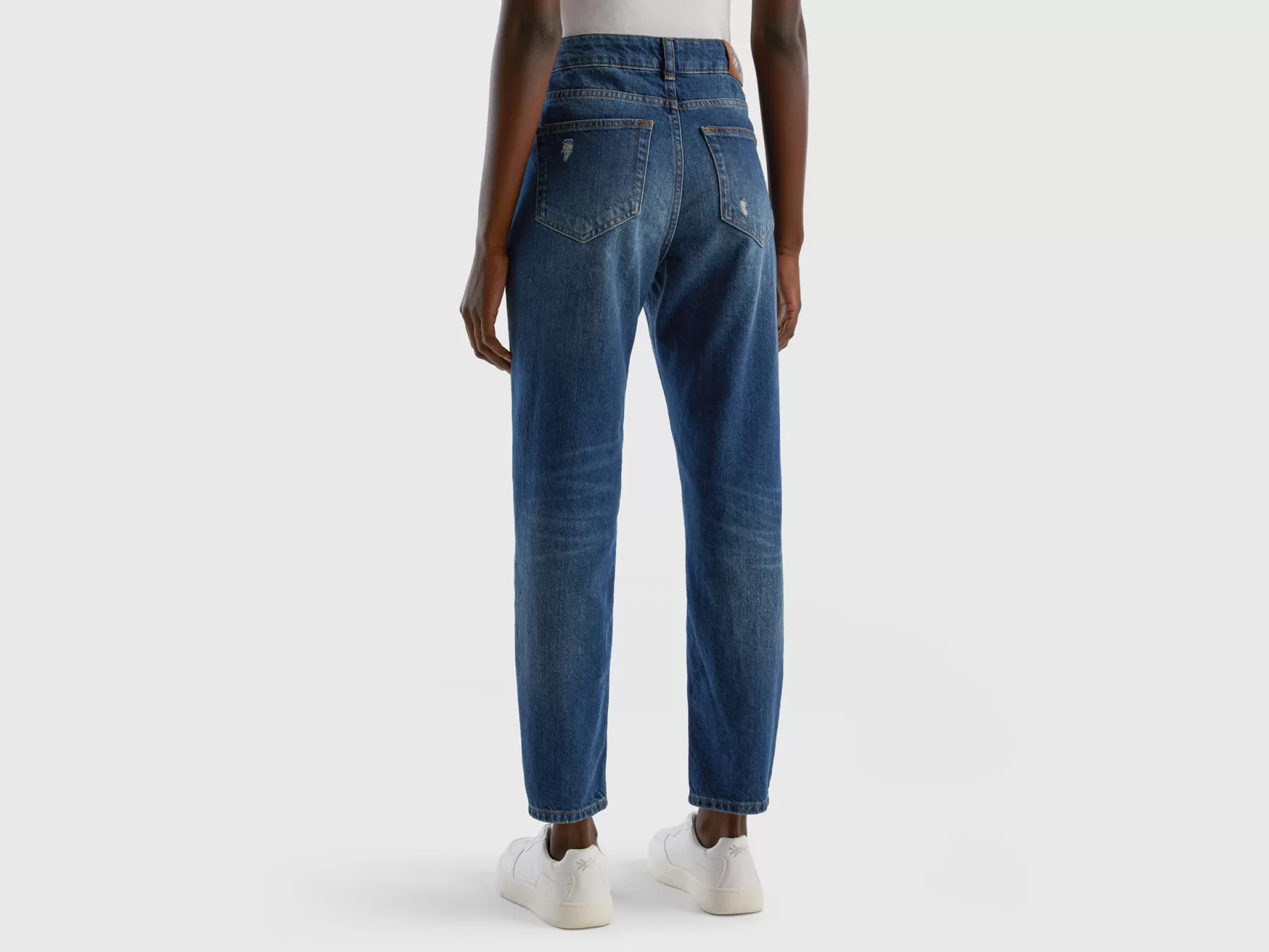 Benetton Jeans Cropped A Vita Alta Blu Scuro Cheap