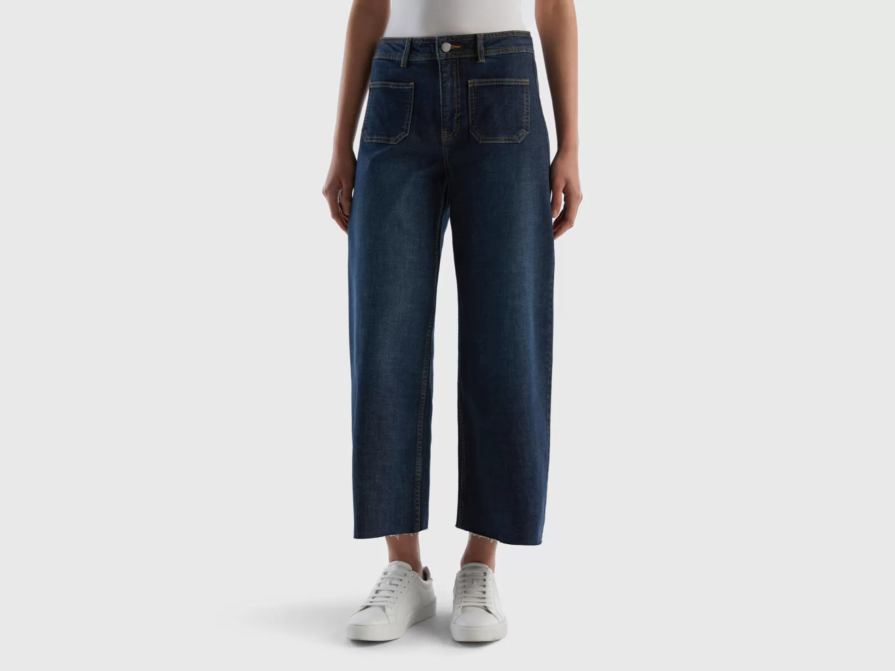 Benetton Jeans Cropped Con Gamba Ampia Blu Hot