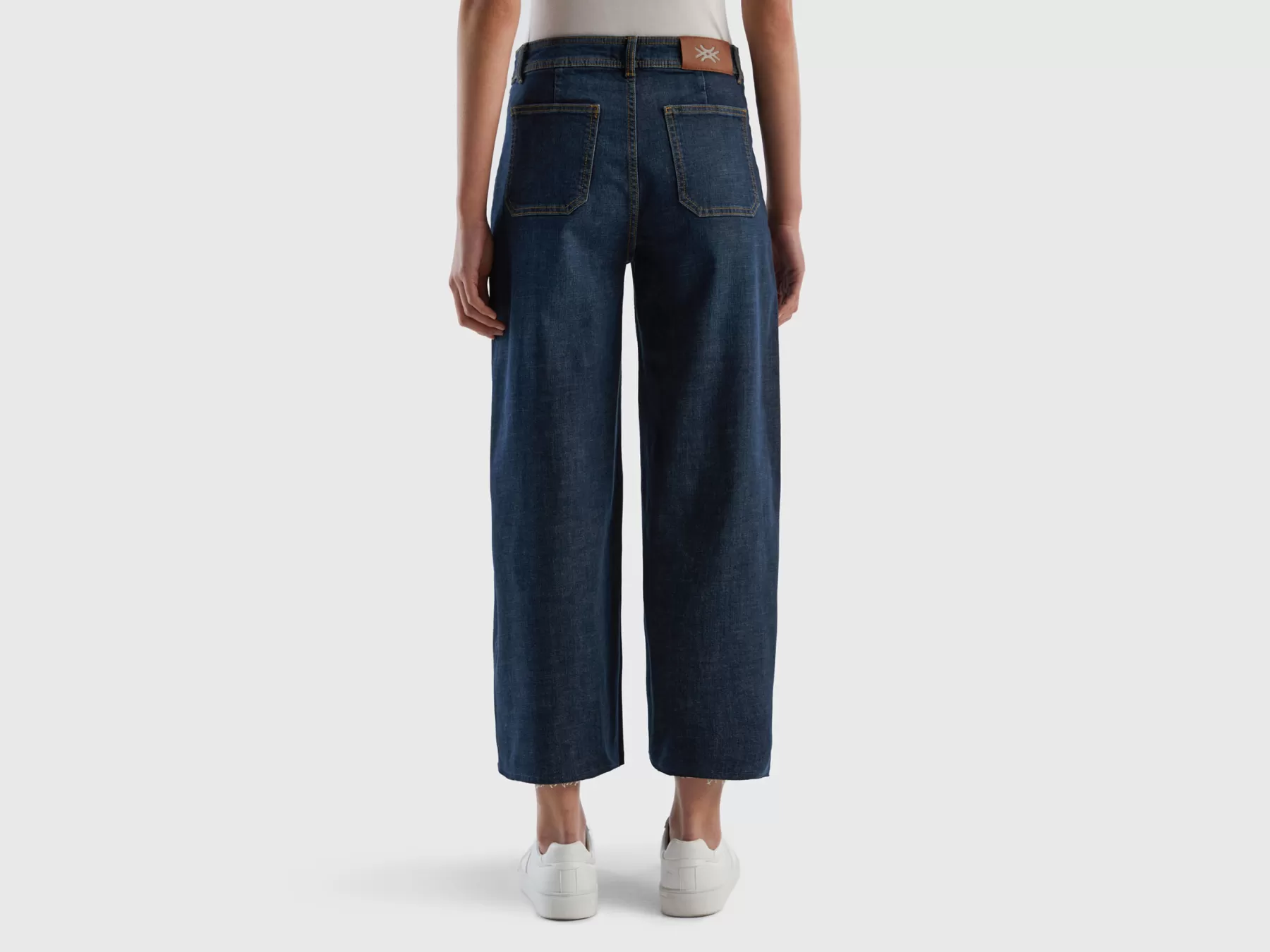 Benetton Jeans Cropped Con Gamba Ampia Blu Hot