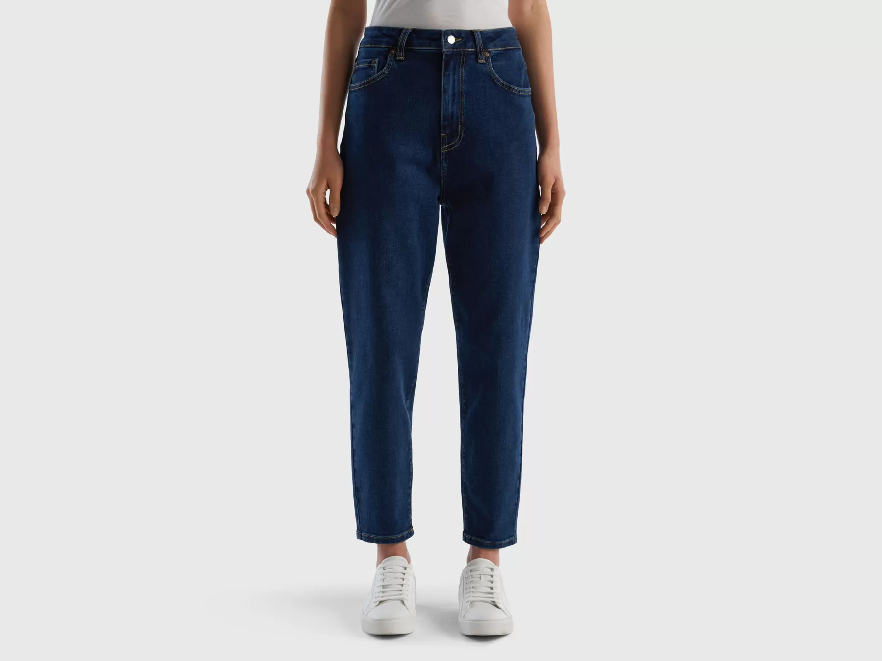 Benetton Jeans Cropped Mom Fit Blu Clearance