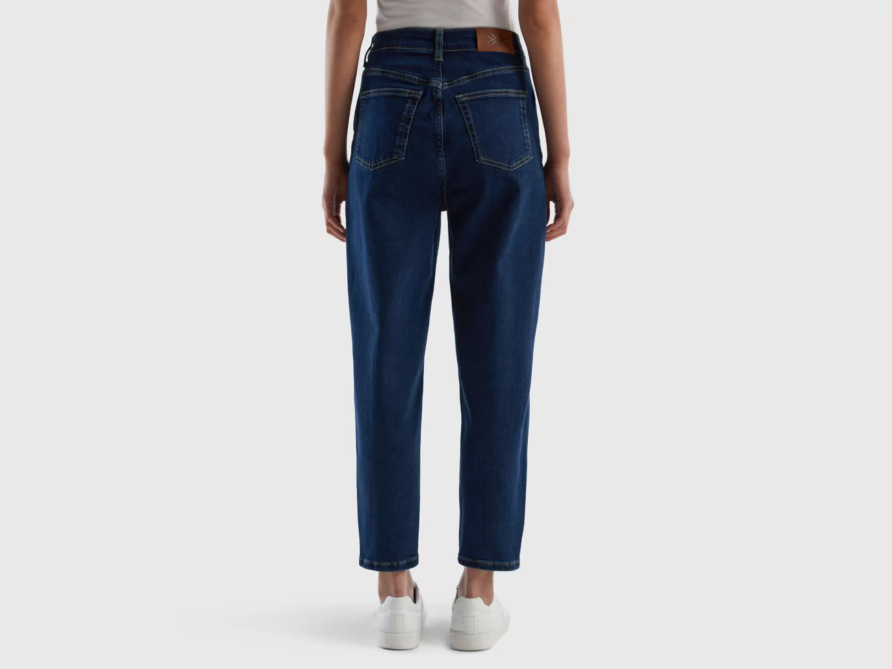 Benetton Jeans Cropped Mom Fit Blu Clearance