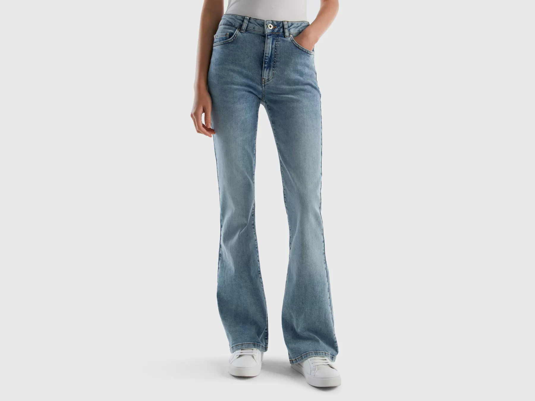 Benetton Jeans Elasticizzati A Zampa Blu Cheap