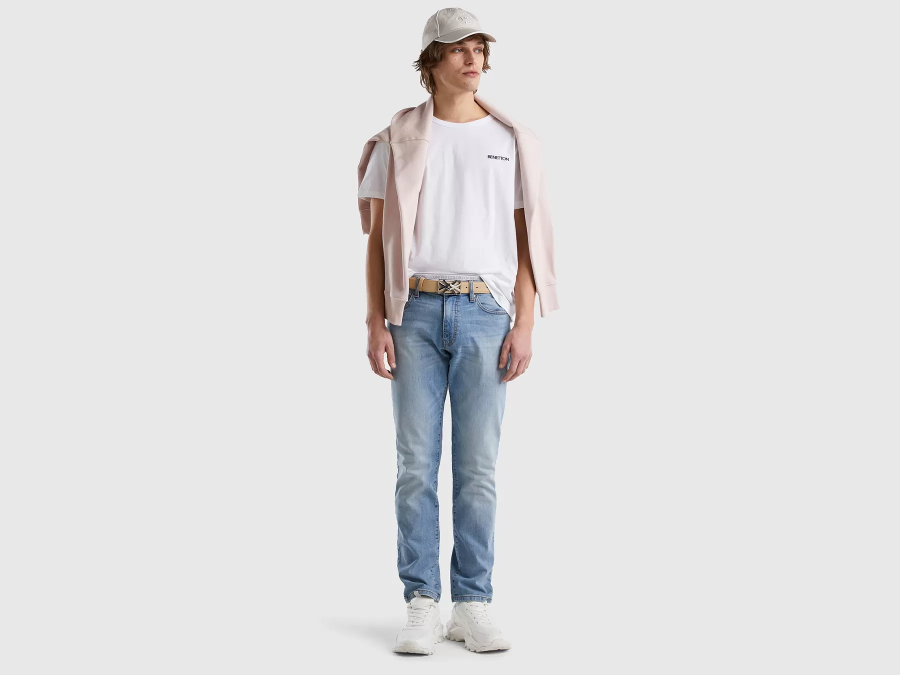 Benetton Jeans Slim Fit Con Rotture Celeste Online