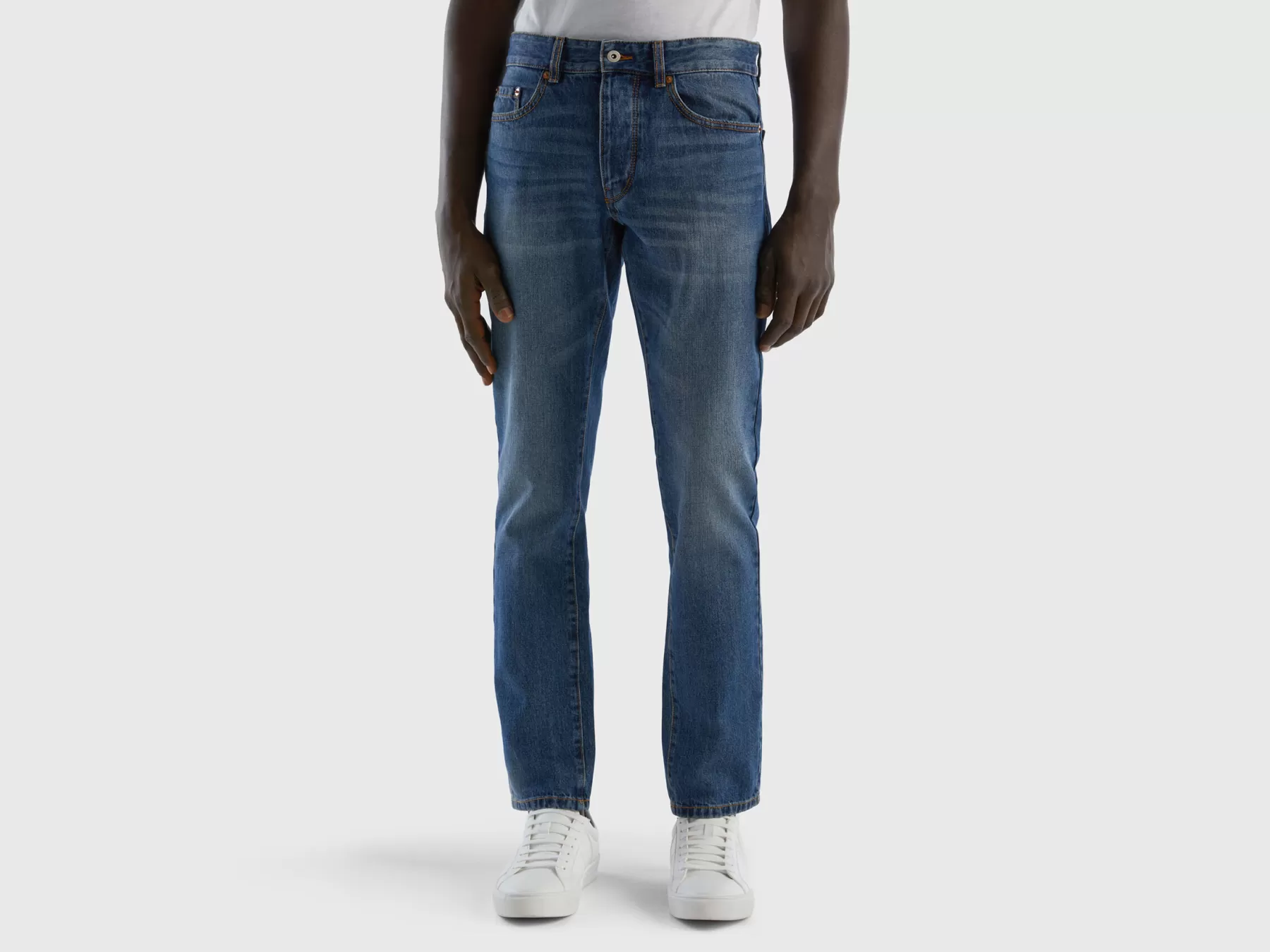 Benetton Jeans Straight Leg 100% Cotone Blu Discount