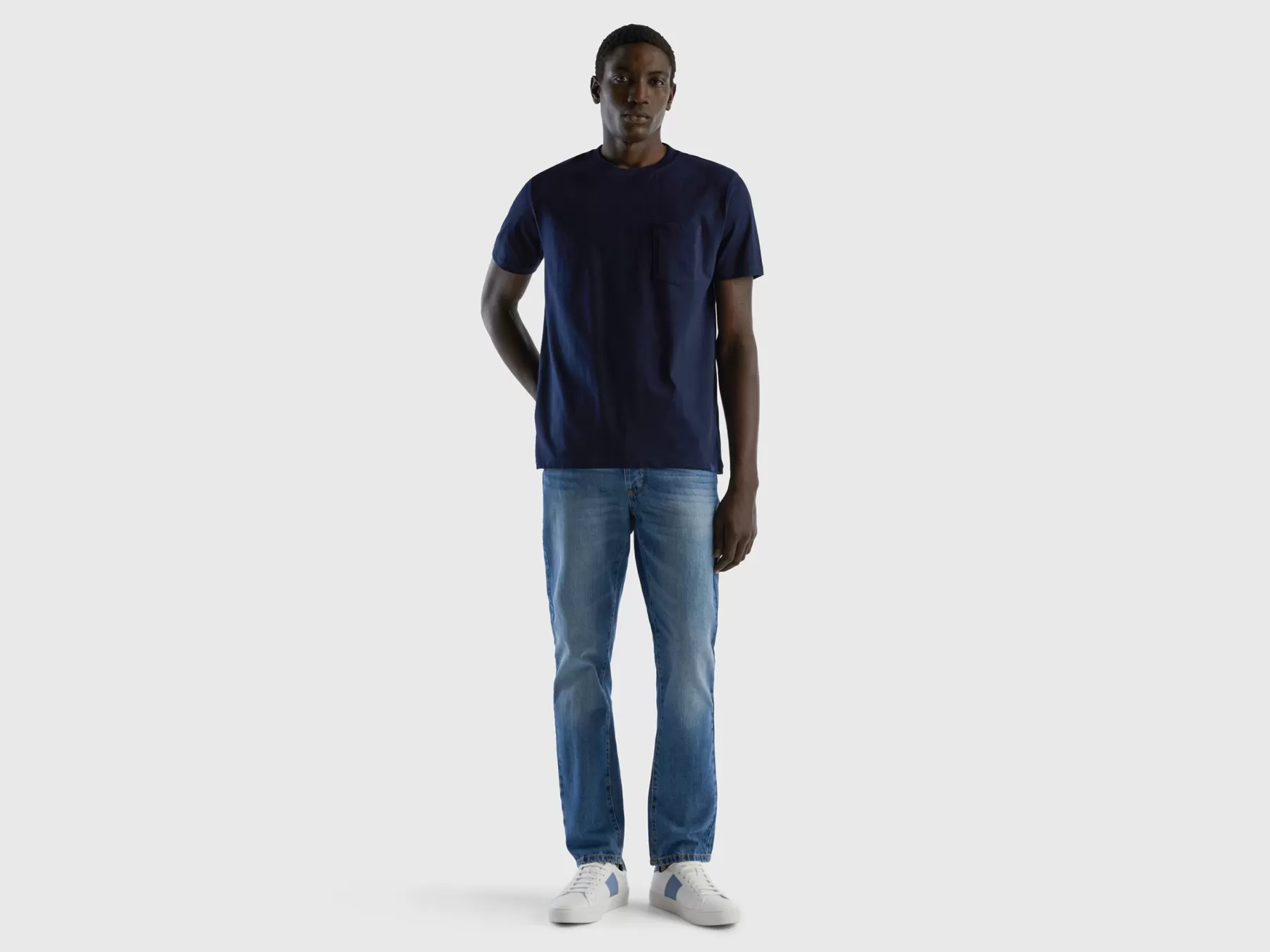 Benetton Jeans Straight Leg 100% Cotone Blu Clearance