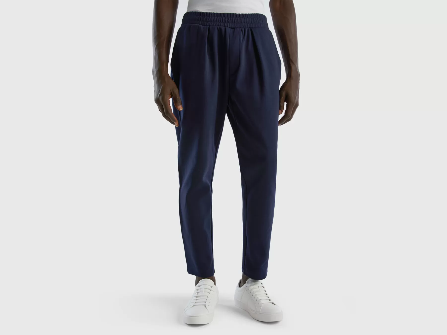 Benetton Joggers Con Coulisse In Misto Cotone Blu Scuro New