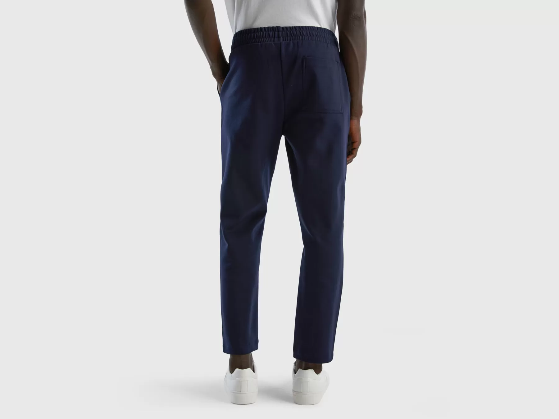 Benetton Joggers Con Coulisse In Misto Cotone Blu Scuro New