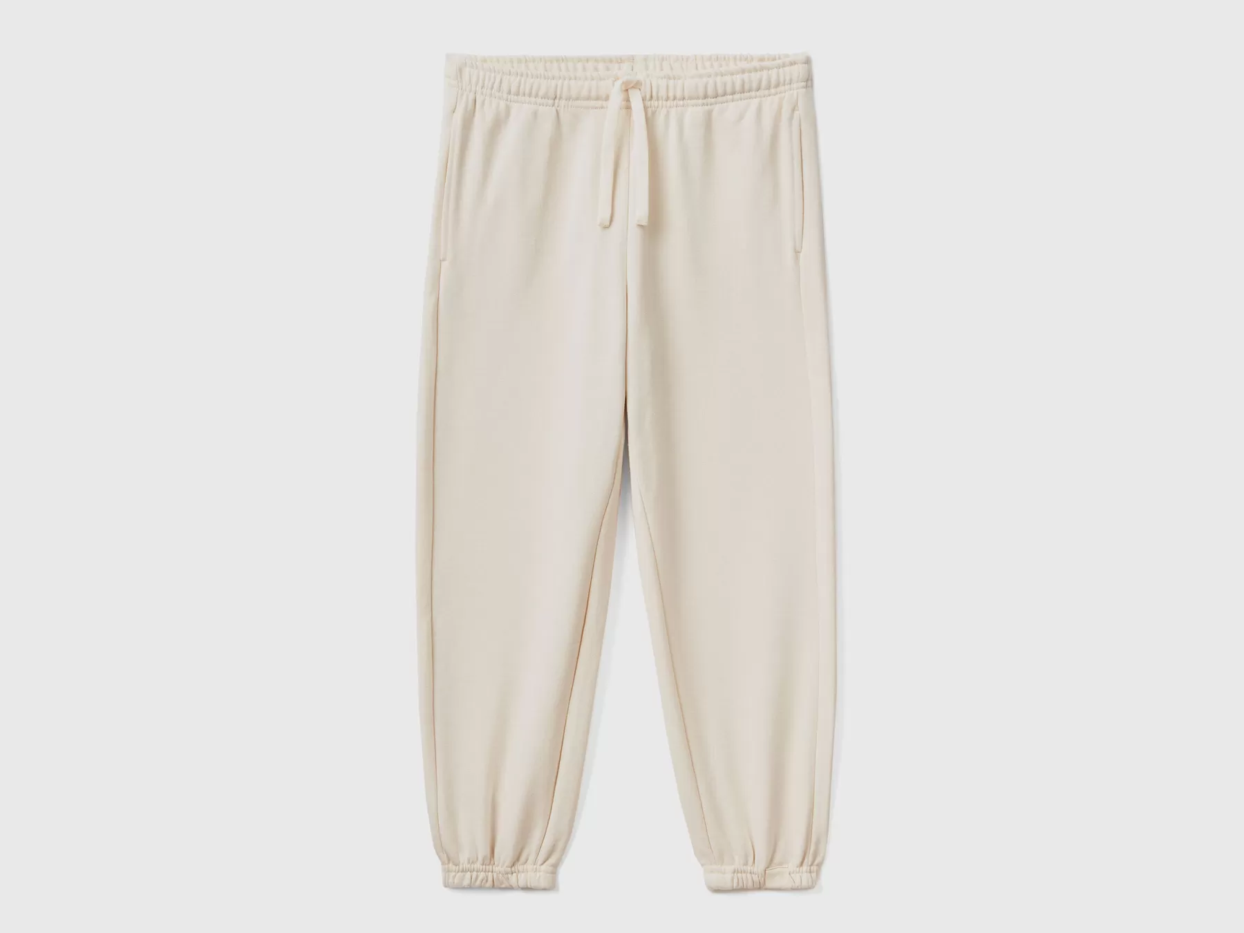 Benetton Joggers Con Coulisse In Tessuto Riciclato Bianco Panna Discount