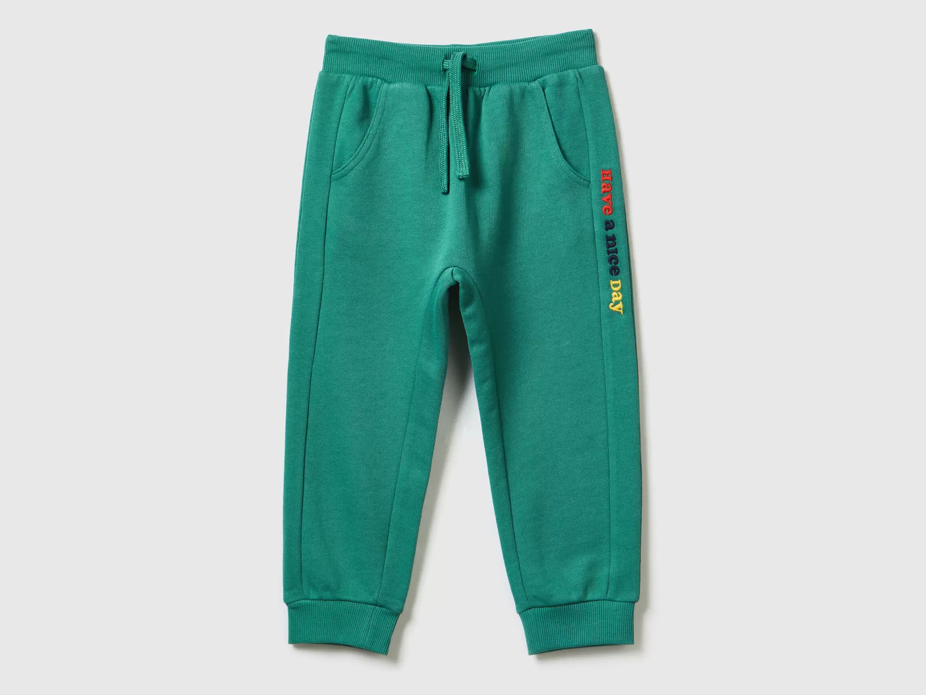 Benetton Joggers Con Ricamo Verde Scuro Hot