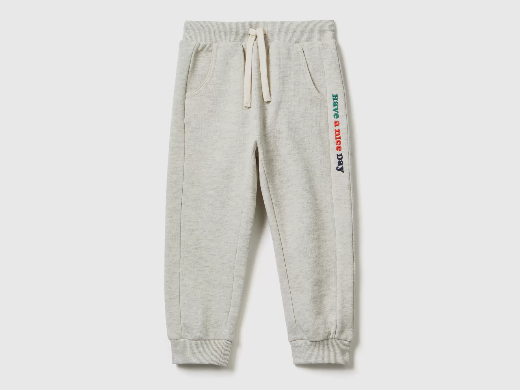 Benetton Joggers Con Ricamo Grigio Chiaro Best