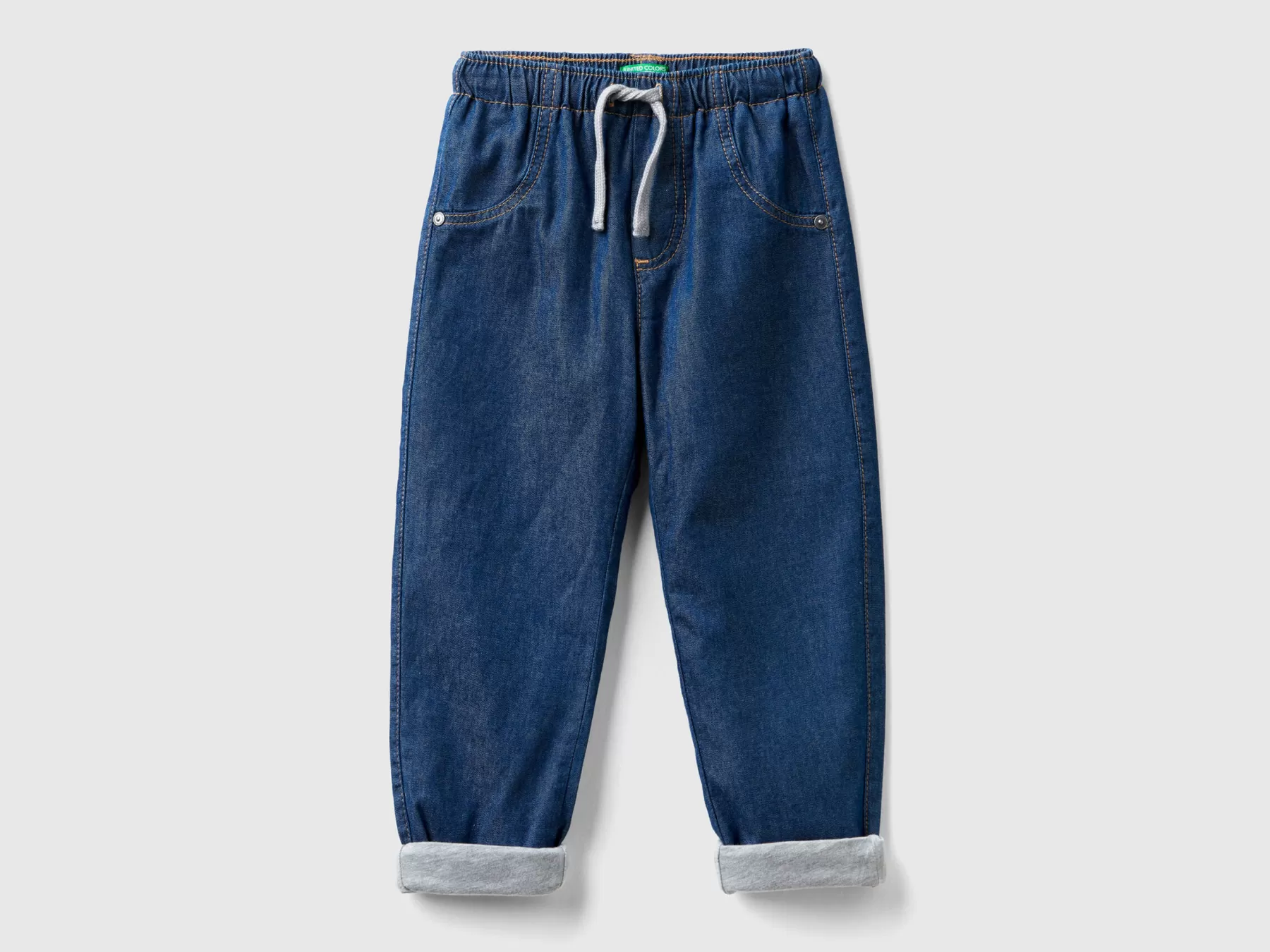 Benetton Joggers Foderati In Jeans Leggero Blu Scuro Outlet