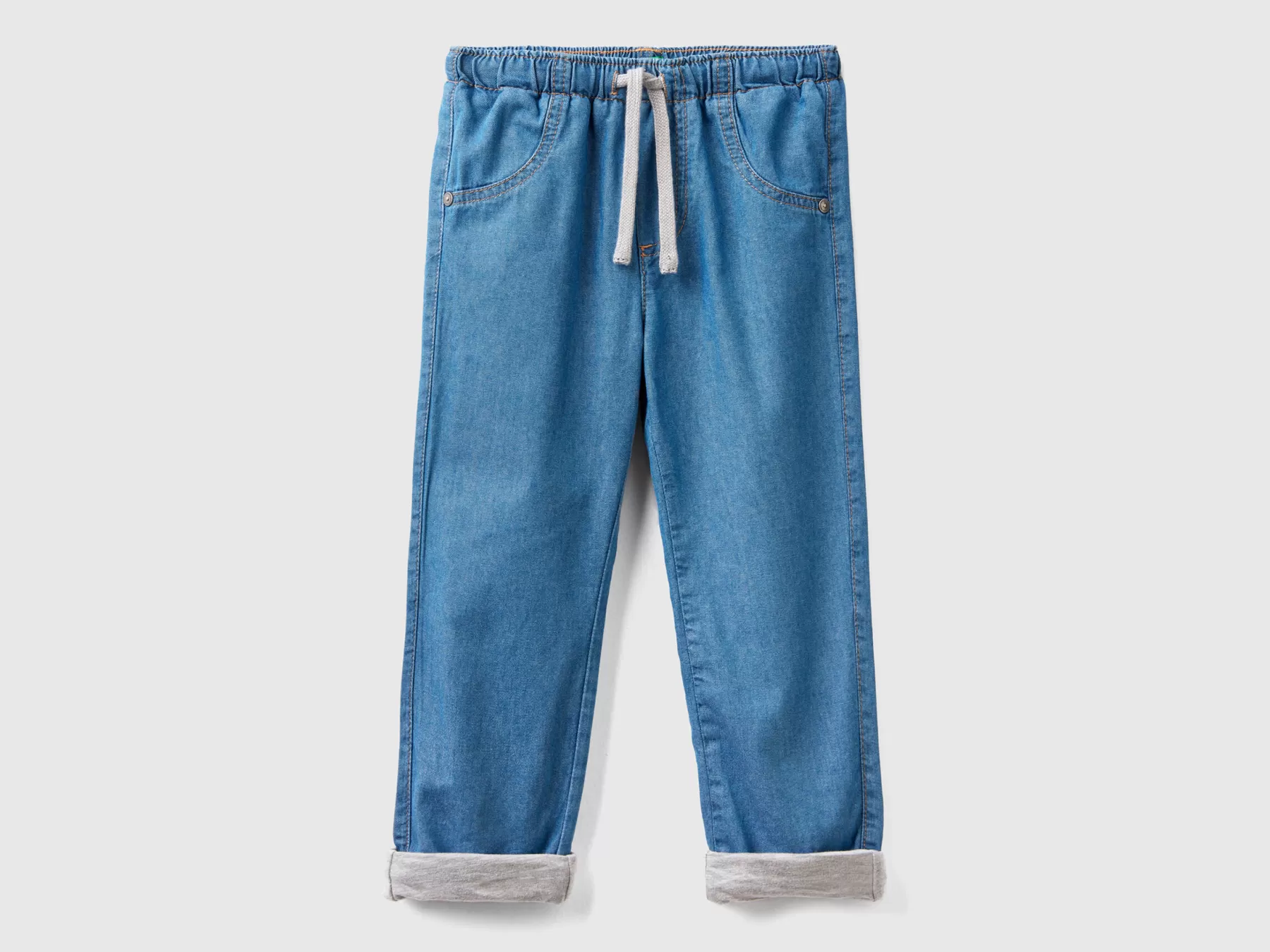 Benetton Joggers Foderati In Jeans Leggero Celeste Best