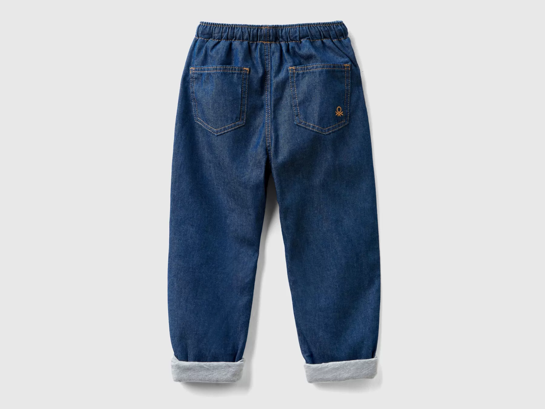 Benetton Joggers Foderati In Jeans Leggero Blu Scuro Outlet