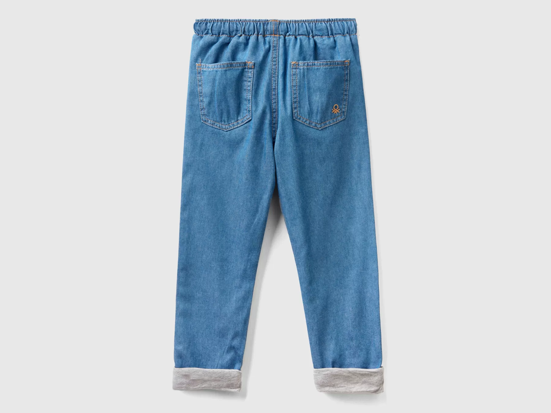 Benetton Joggers Foderati In Jeans Leggero Celeste Best