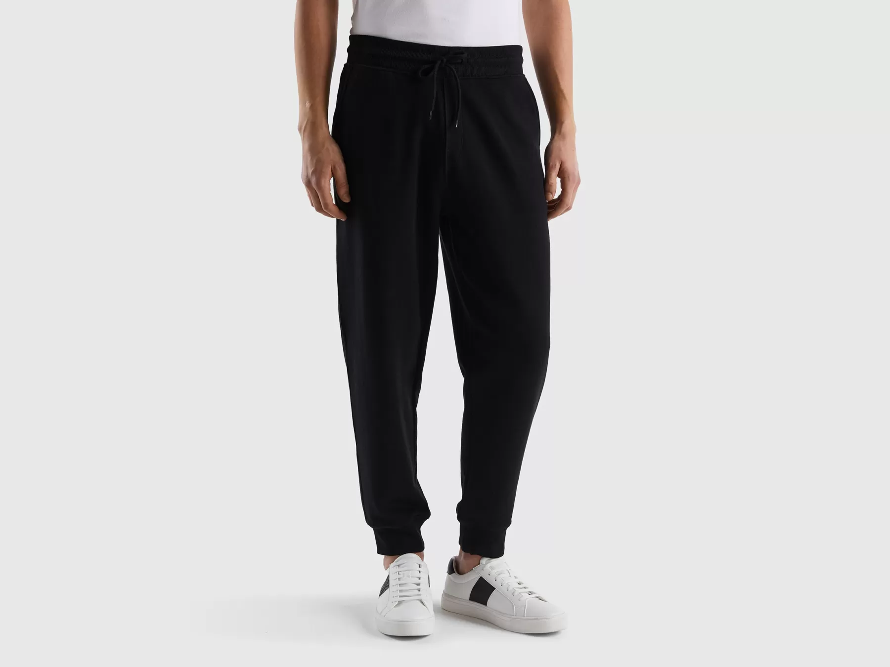 Benetton Joggers In Felpa 100% Cotone Nero Discount