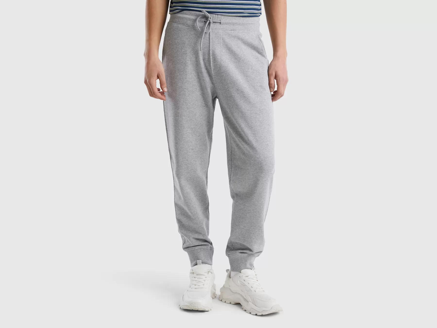 Benetton Joggers In Felpa 100% Cotone Grigio Chiaro Online