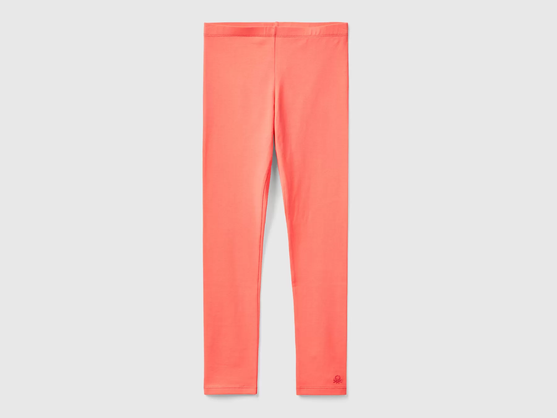 Benetton Leggings In Cotone Stretch Con Logo Arancione Corallo Discount