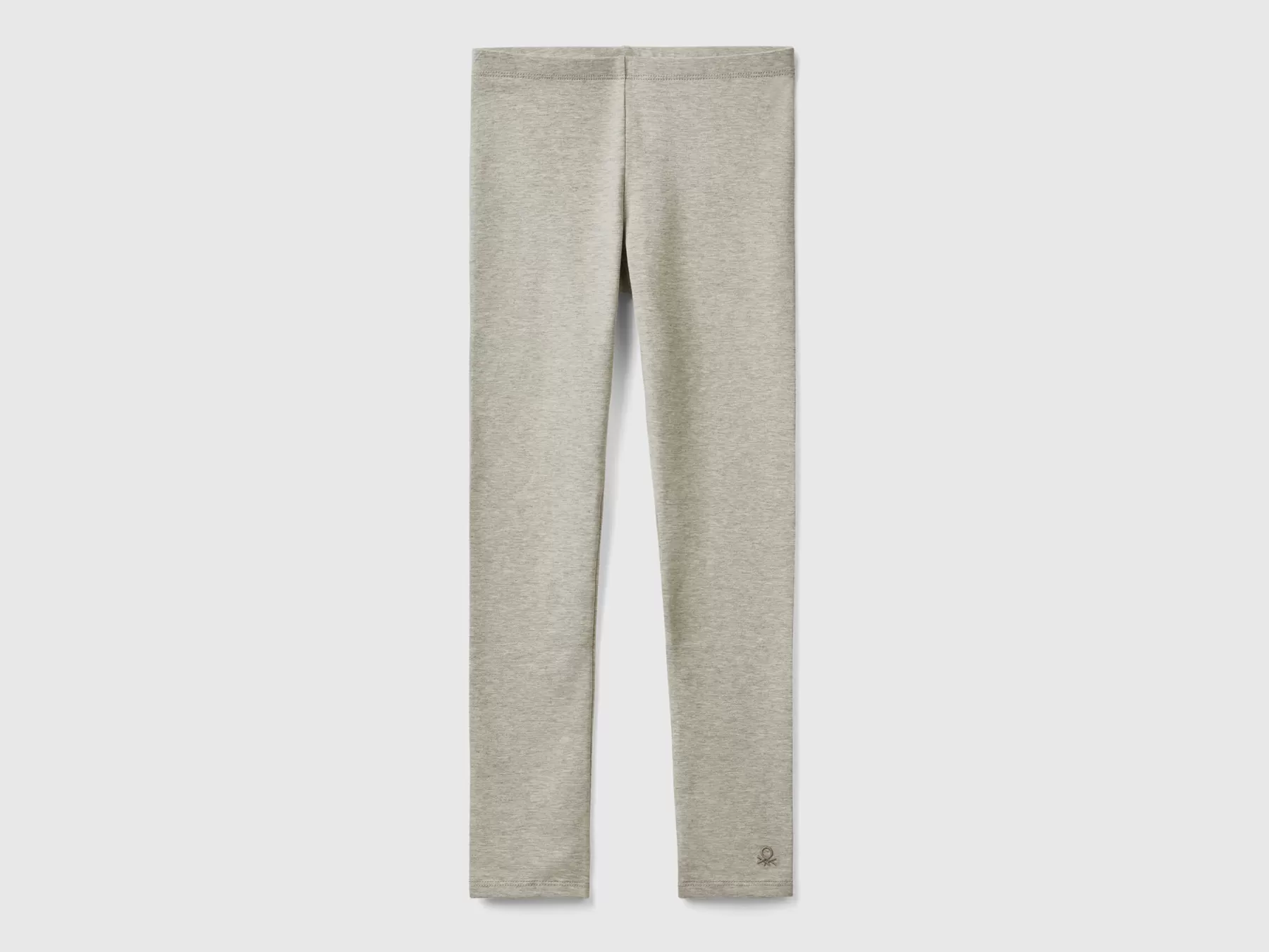 Benetton Leggings In Cotone Stretch Con Logo Grigio Chiaro Sale