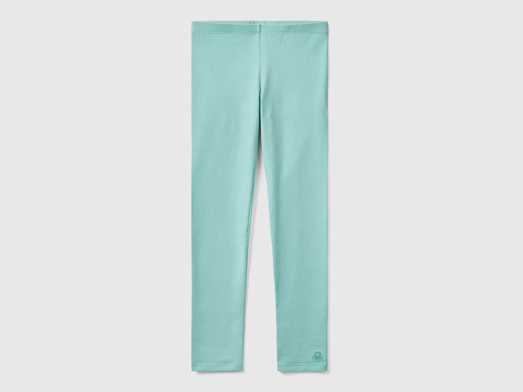 Benetton Leggings In Cotone Stretch Con Logo Verde Acqua Shop