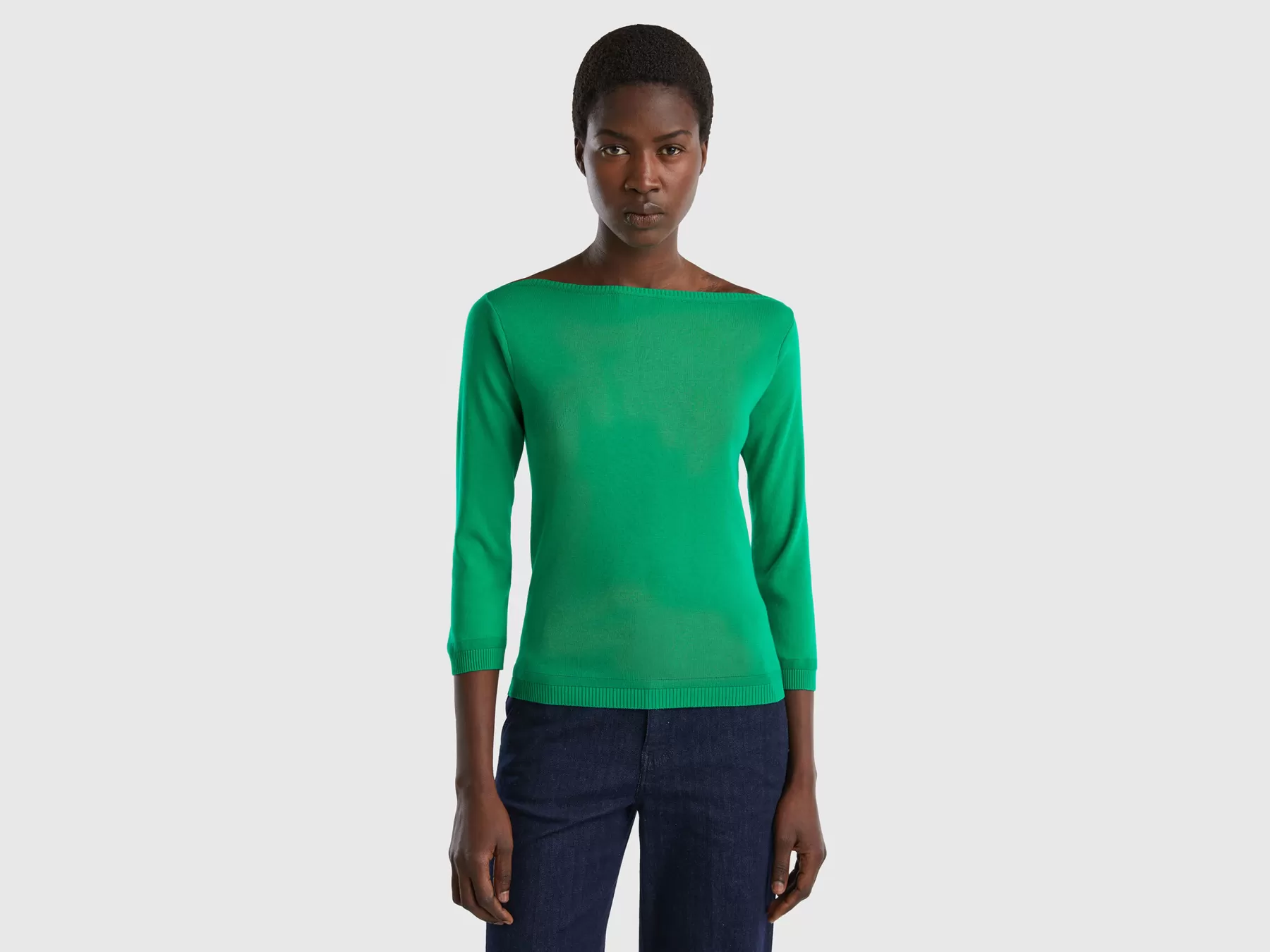 Benetton Maglia 100% Cotone Con Scollo A Barchetta Verde Online